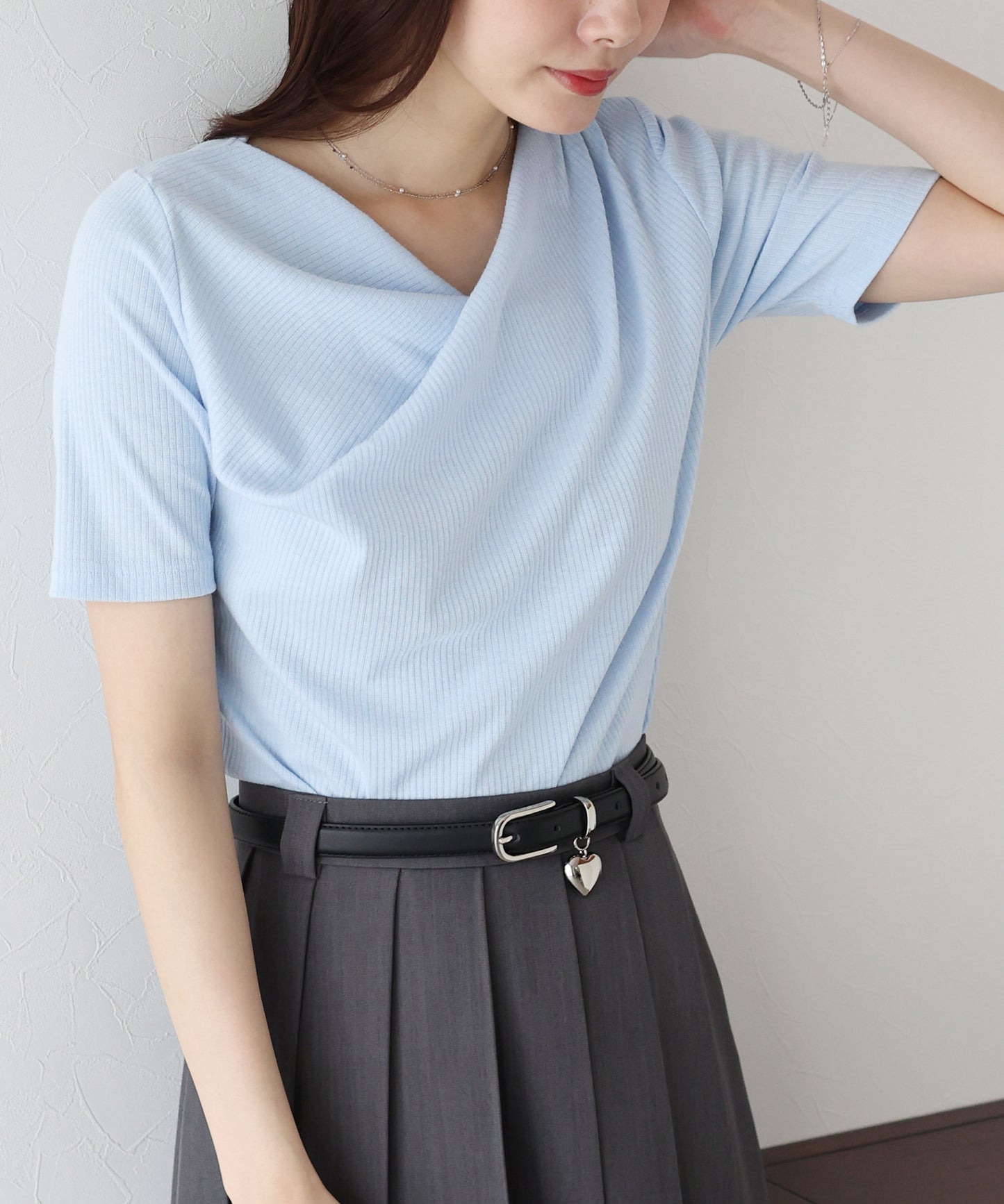 ドレープネックリブTシャツ【ネコポス】