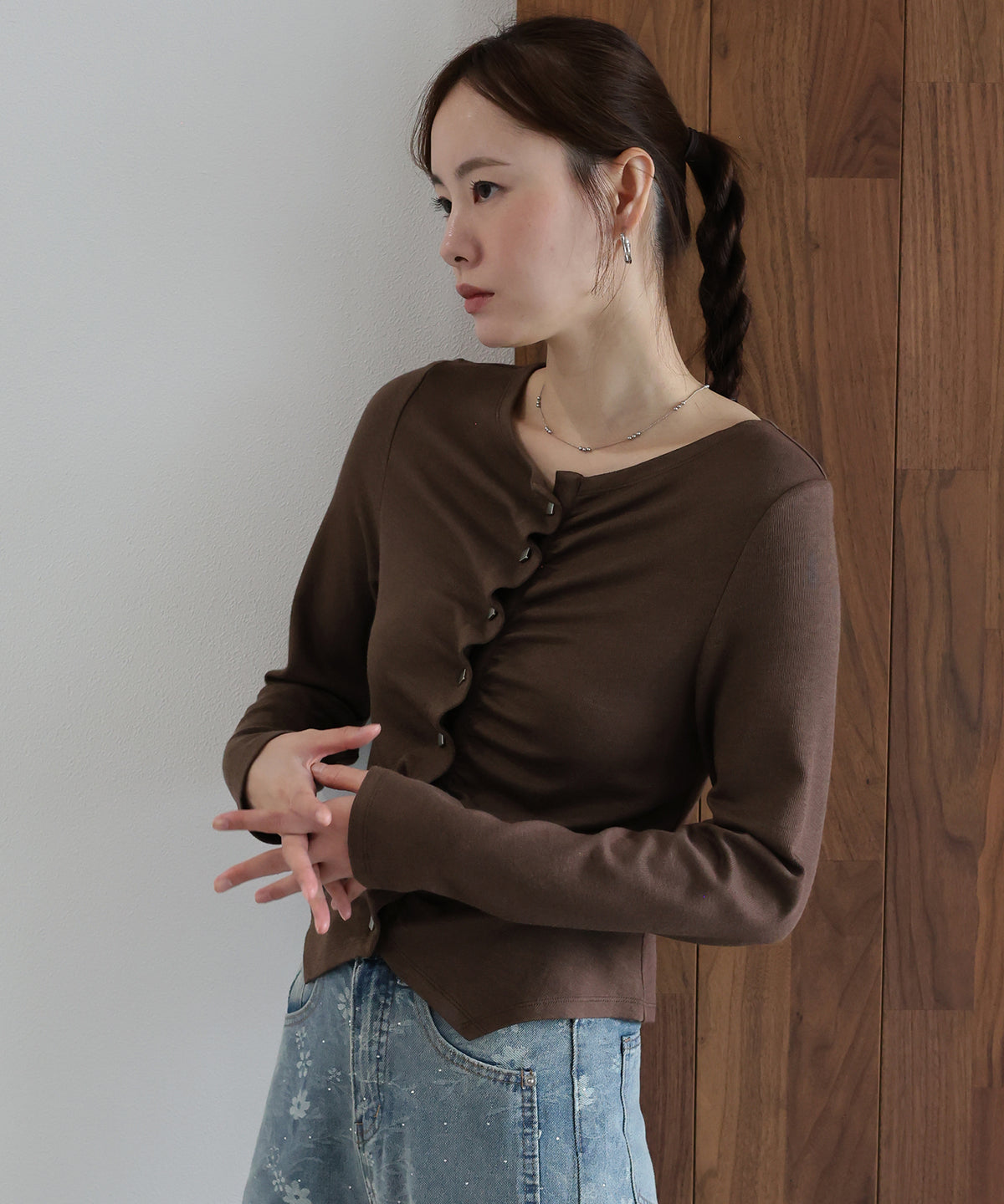 【早割5％OFF】フロントギャザーリブカットソー【メール便】