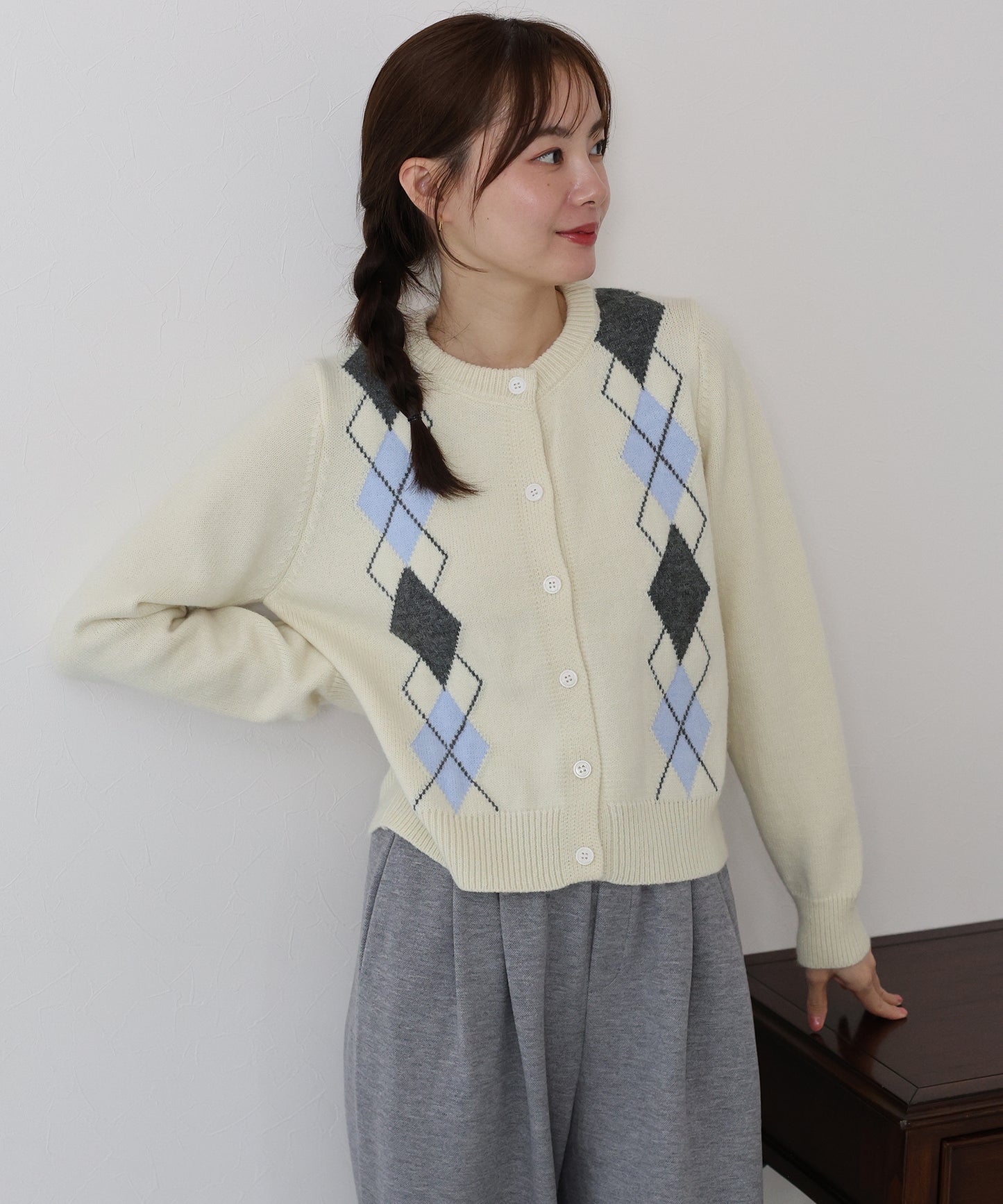 アーガイル柄カーディガン