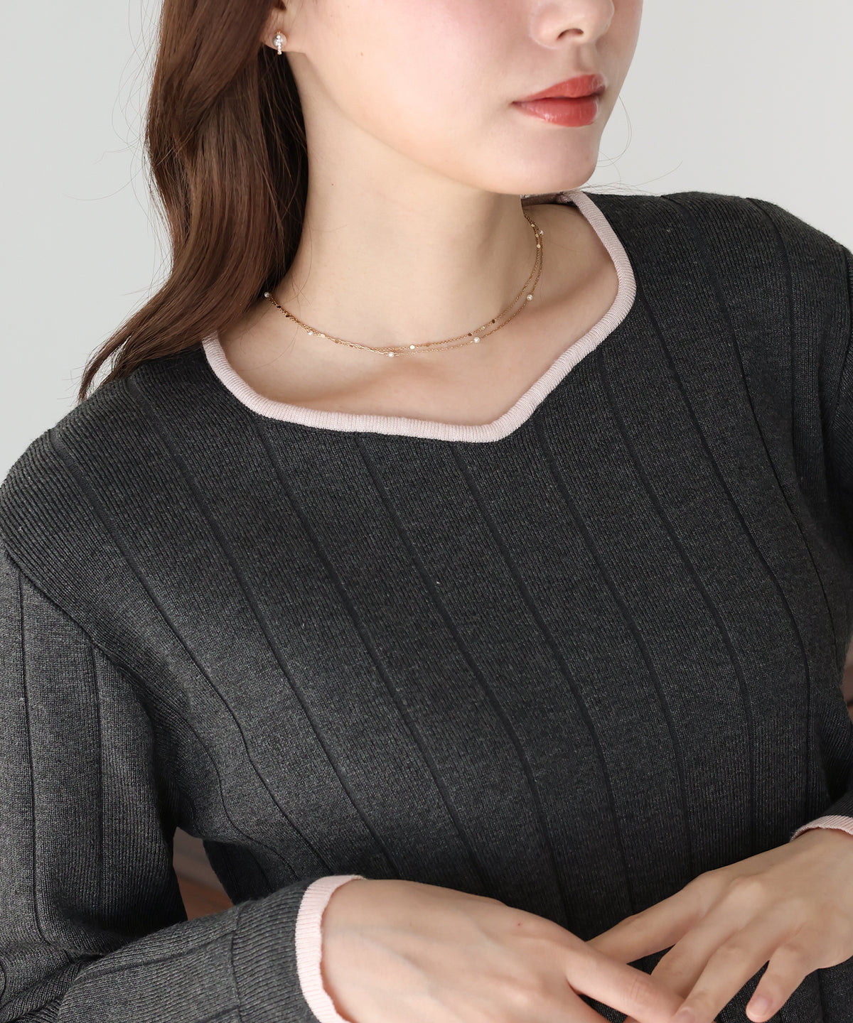 【早割5％OFF】《2サイズ展開》ハートネックワイドリブニット