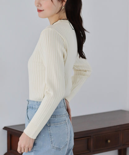 【SALE】配色＆無地リブニットトップス