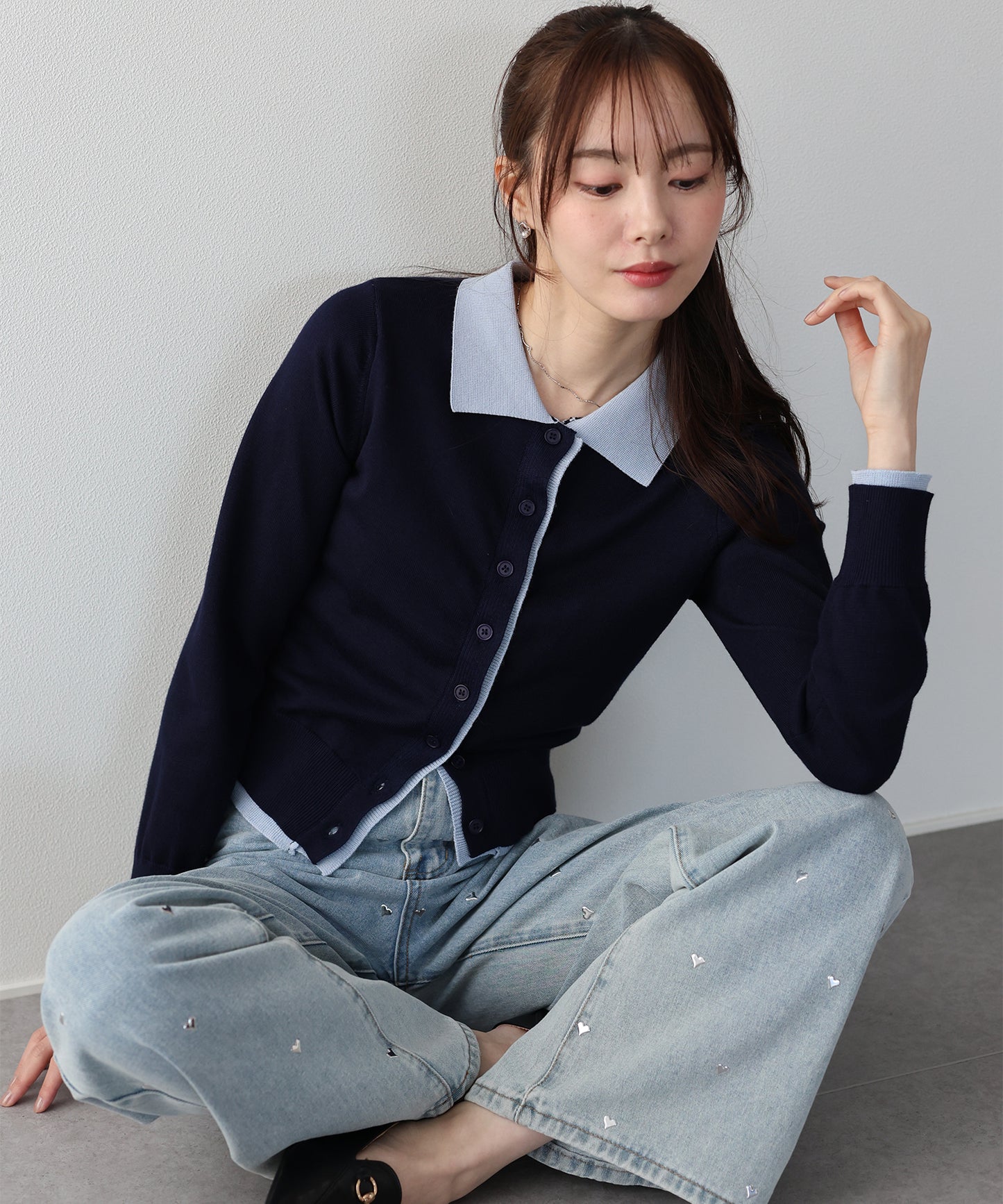 【早割5％OFF】レイヤードポロ襟カーディガン