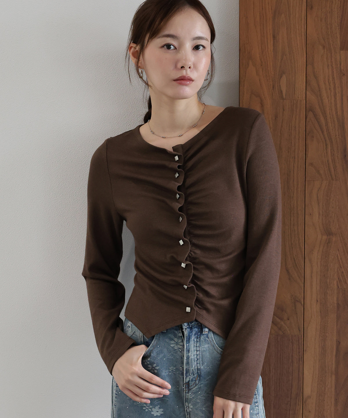 【早割5％OFF】フロントギャザーリブカットソー【メール便】