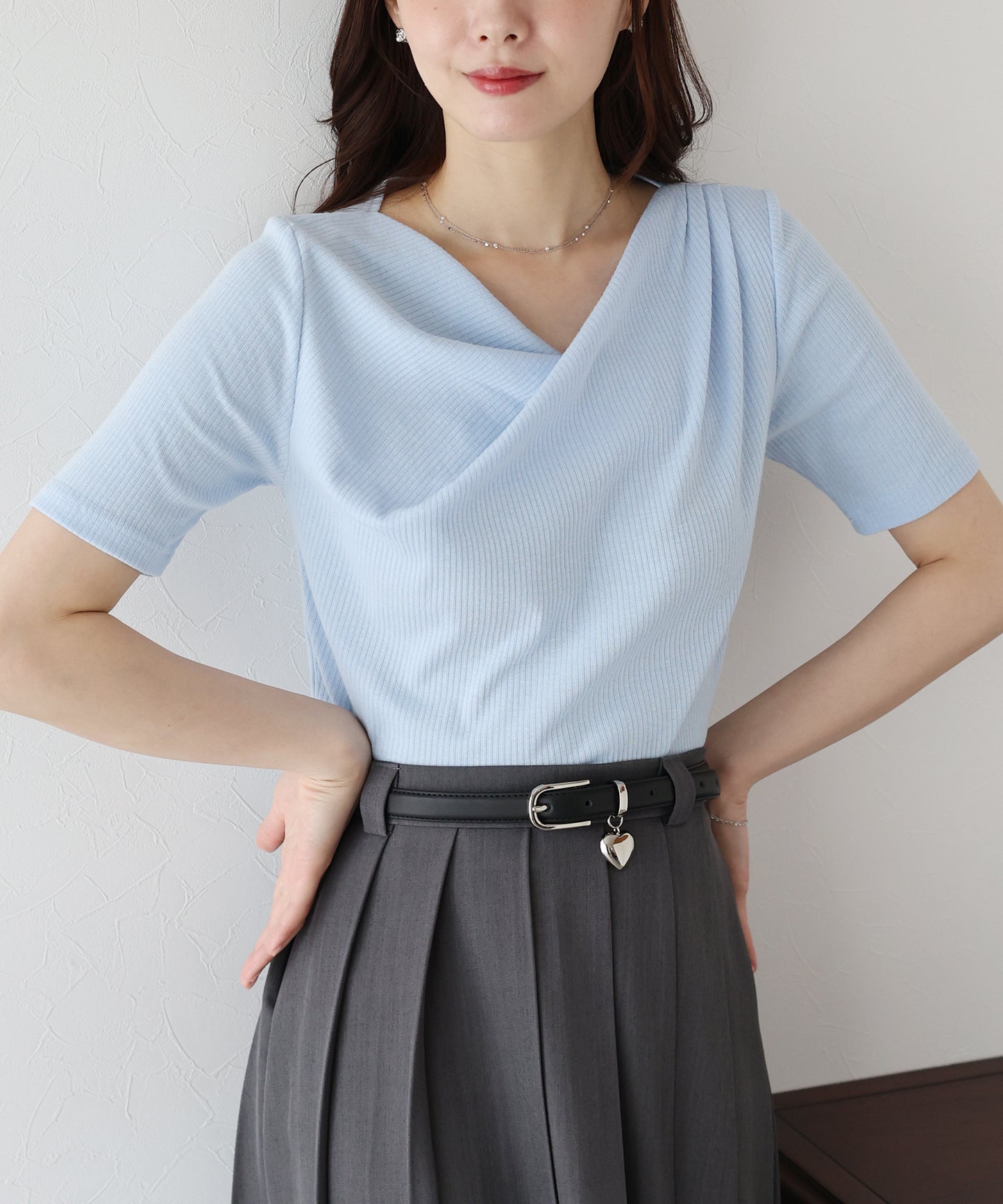 ドレープネックリブTシャツ【ネコポス】