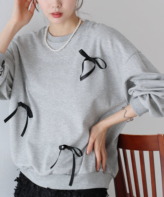 【SALE】リボン付きオーバーサイズスウェット