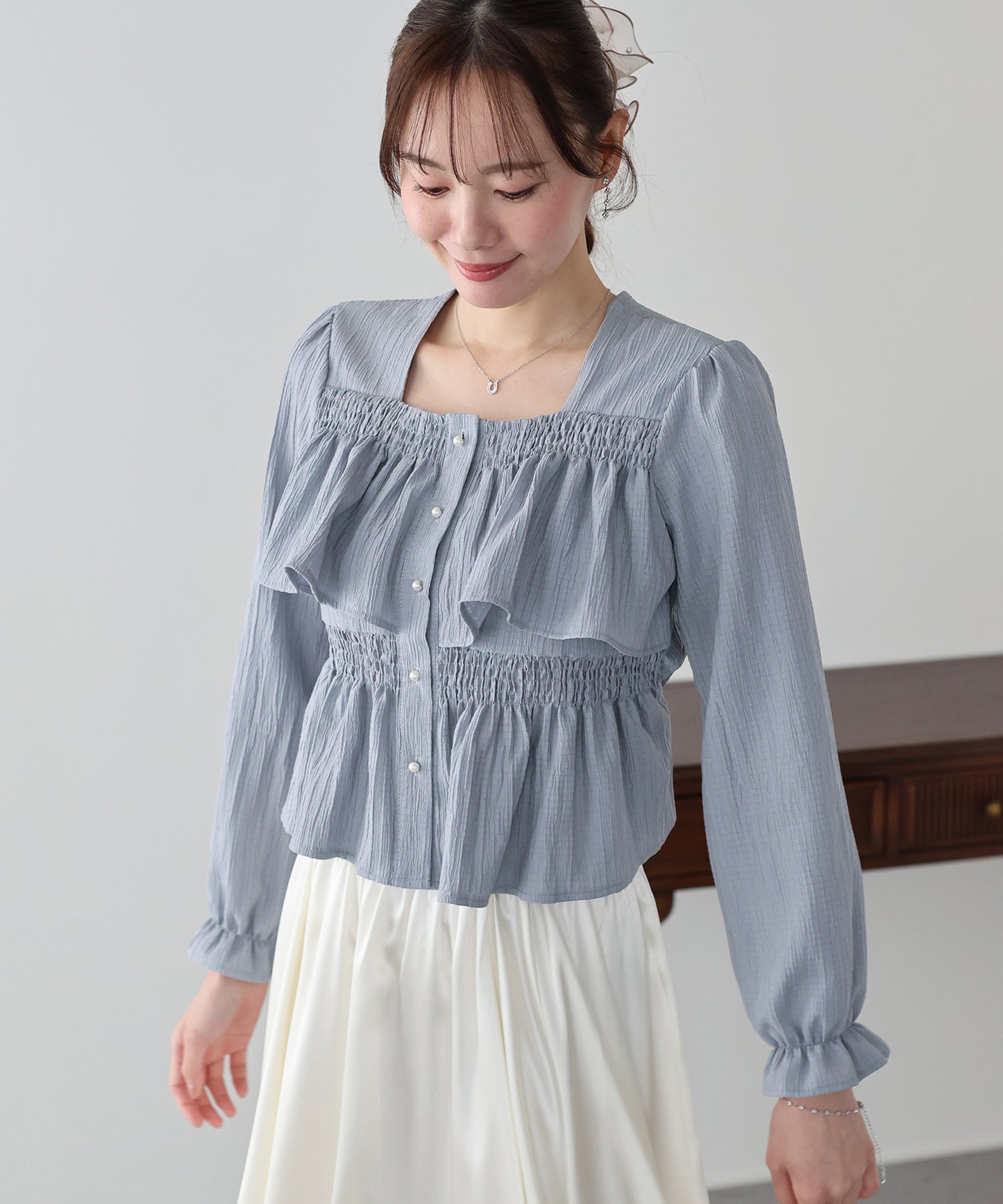 バックリボンスクエアティアードブラウス【ネコポス】