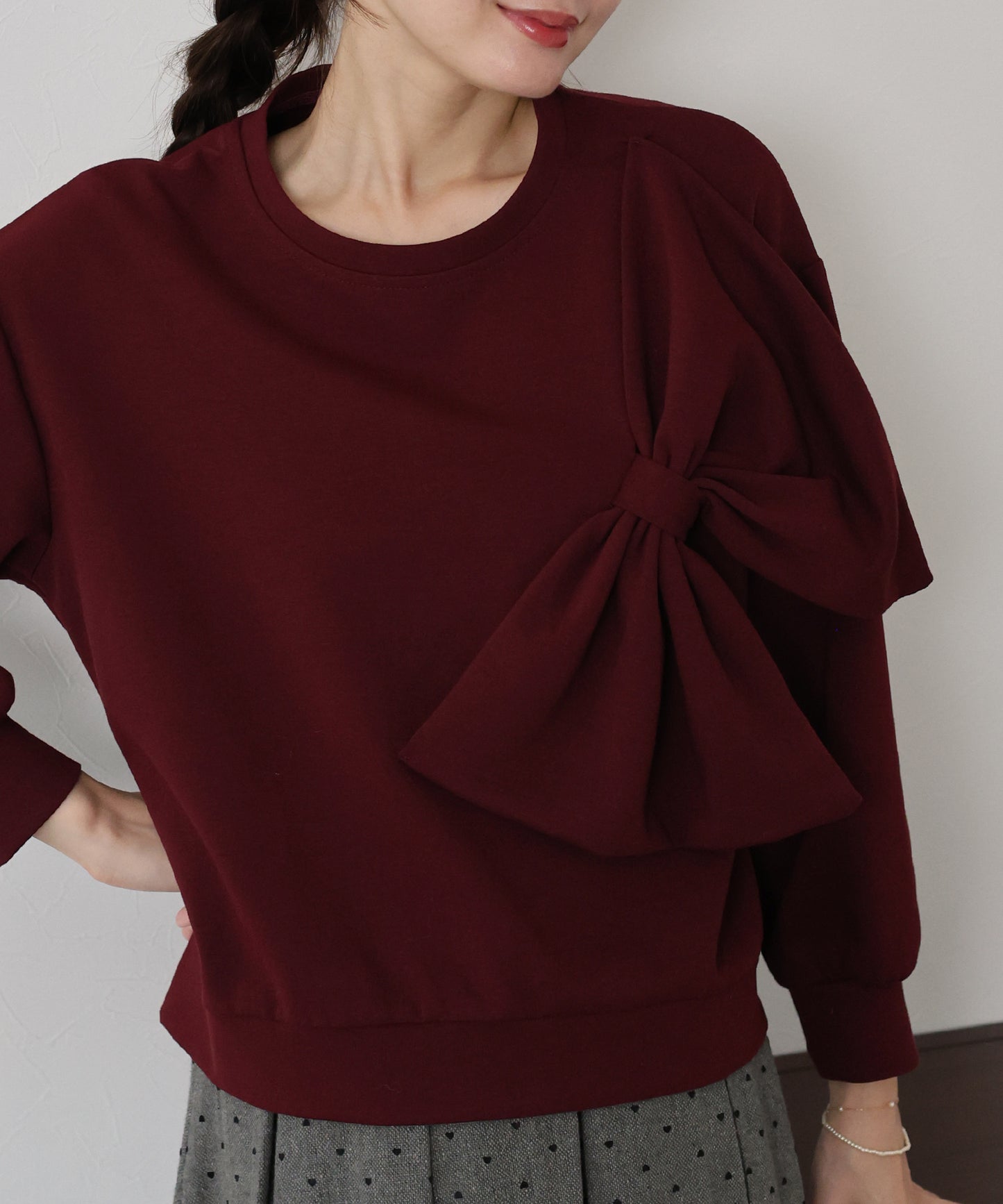 リボンスウェットトップス