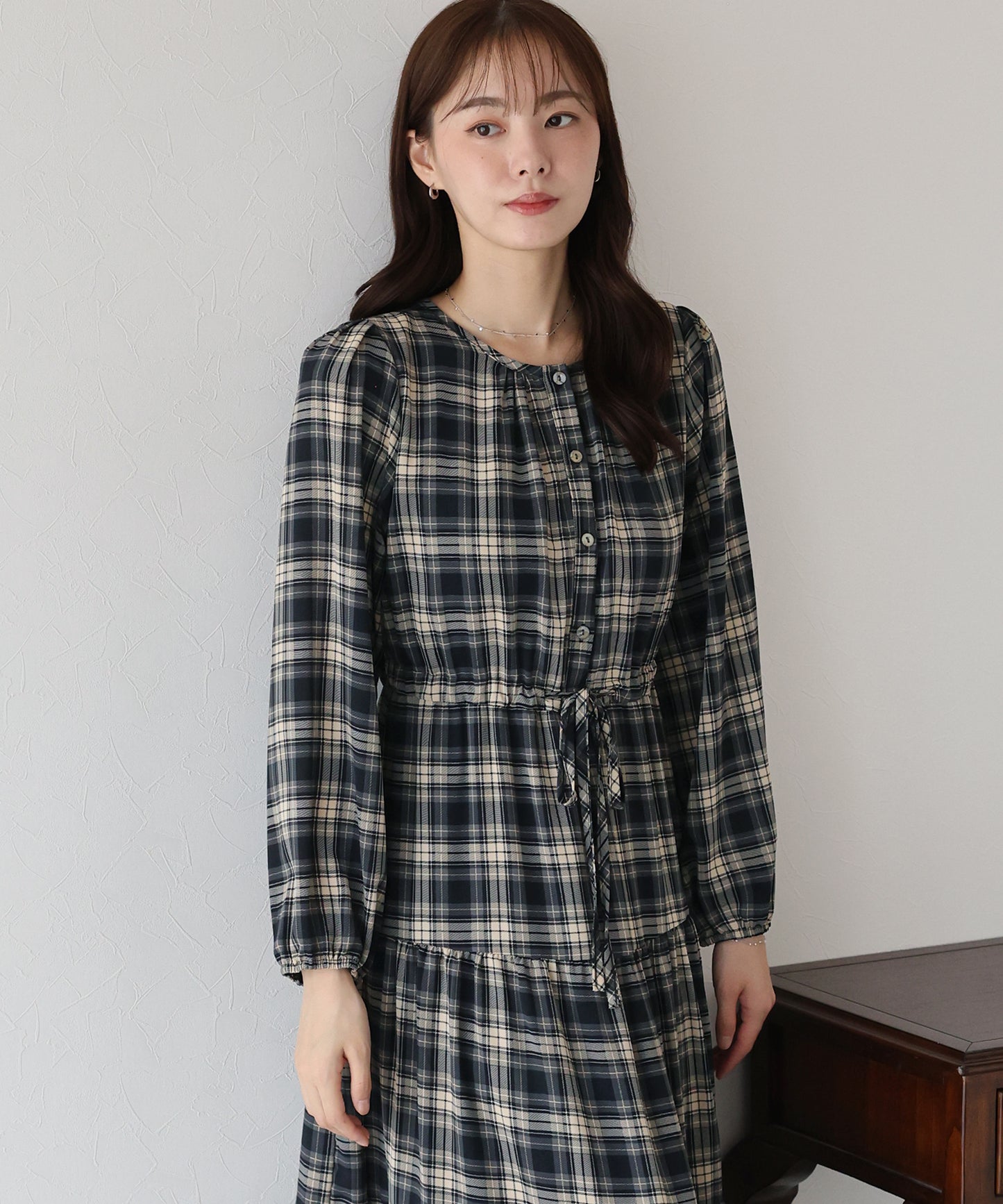 【TIME SALE】チェック長袖ワンピース