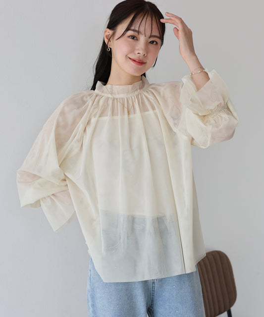 【SALE】ギャザーダブルチュールブラウス【ネコポス】