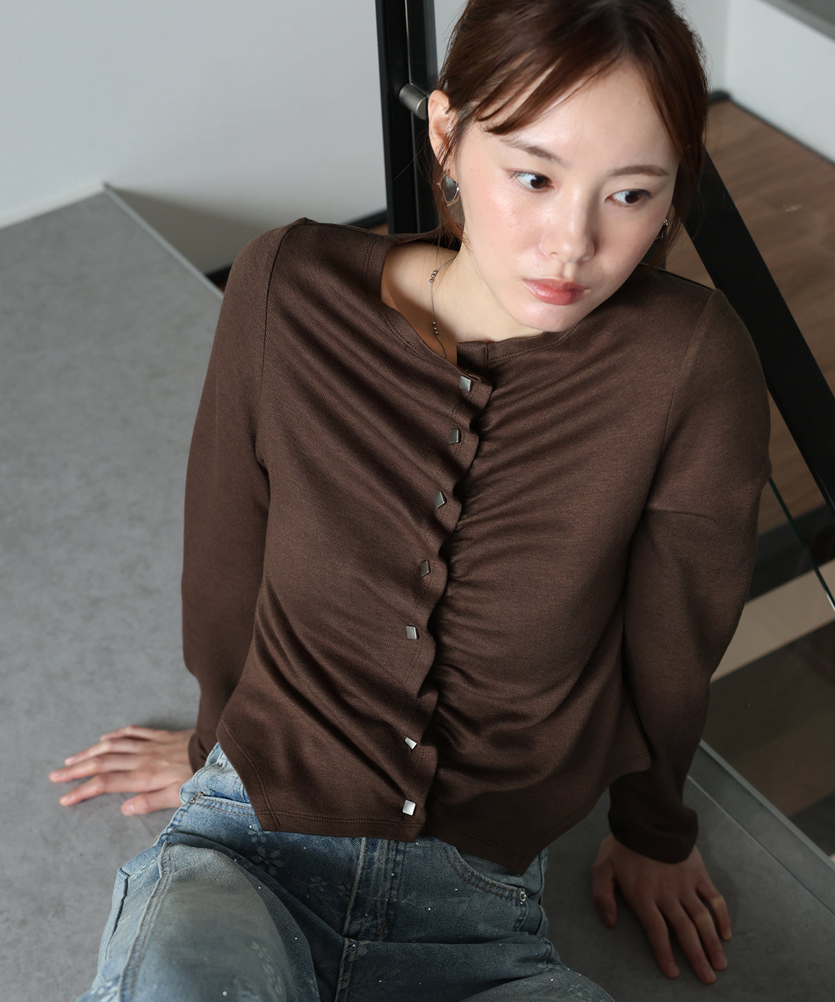 【早割5％OFF】フロントギャザーリブカットソー【メール便】