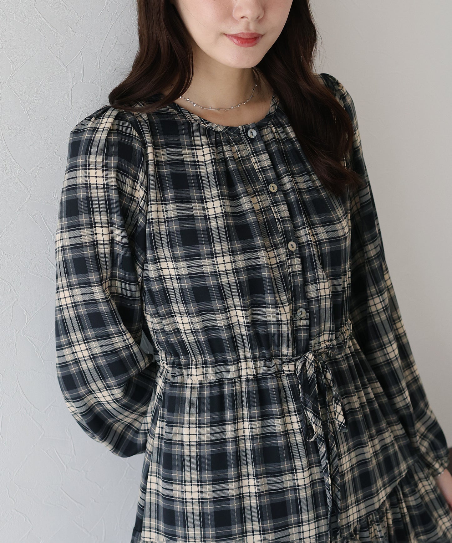 【TIME SALE】チェック長袖ワンピース