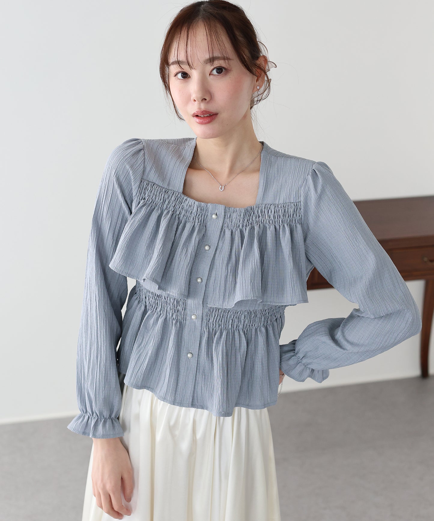 バックリボンスクエアティアードブラウス【ネコポス】