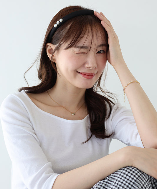 【早割5％OFF】トリプルパールサテンカチューシャ