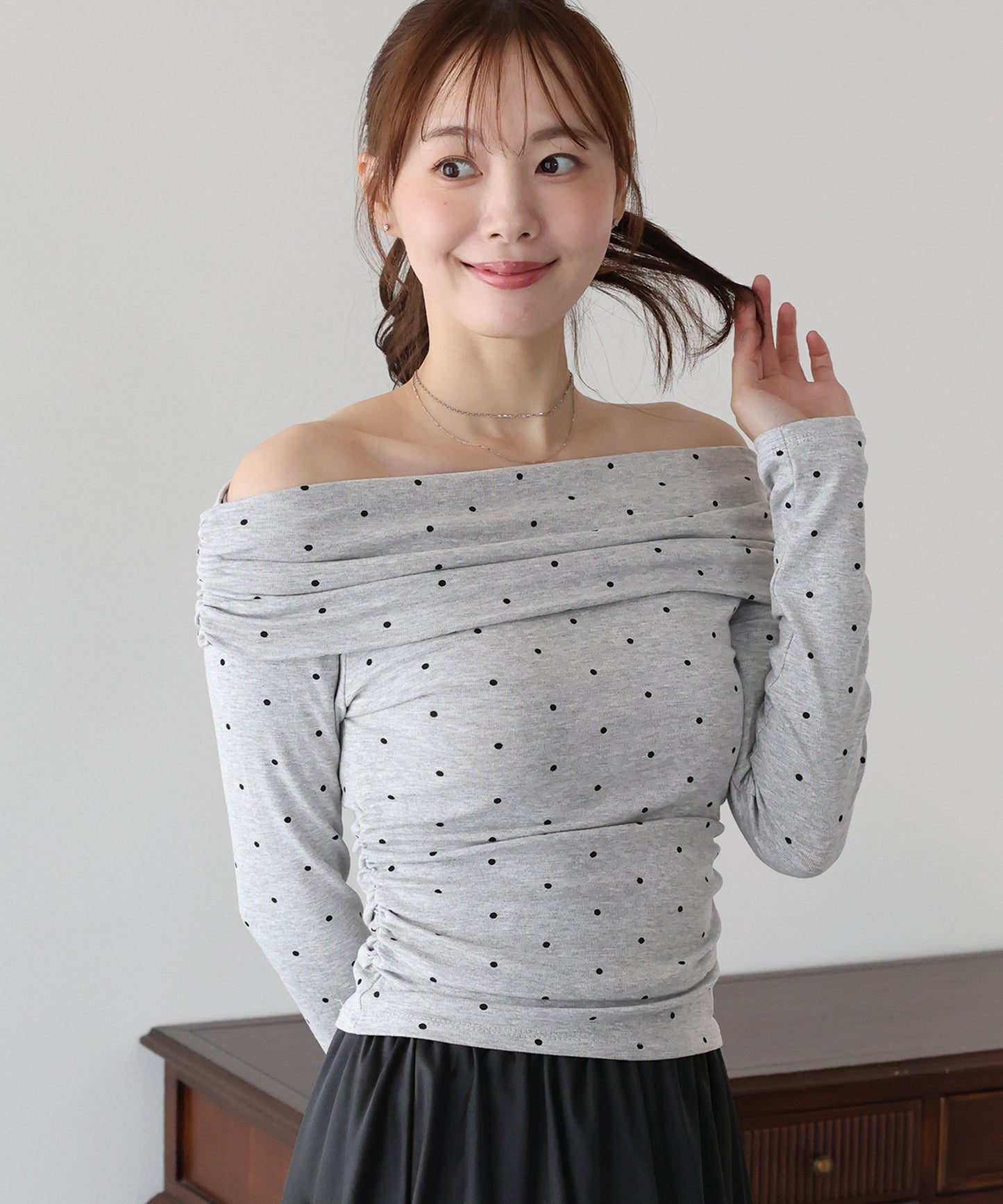 【早割5％OFF】ドットオフショルダーカットソー【メール便】