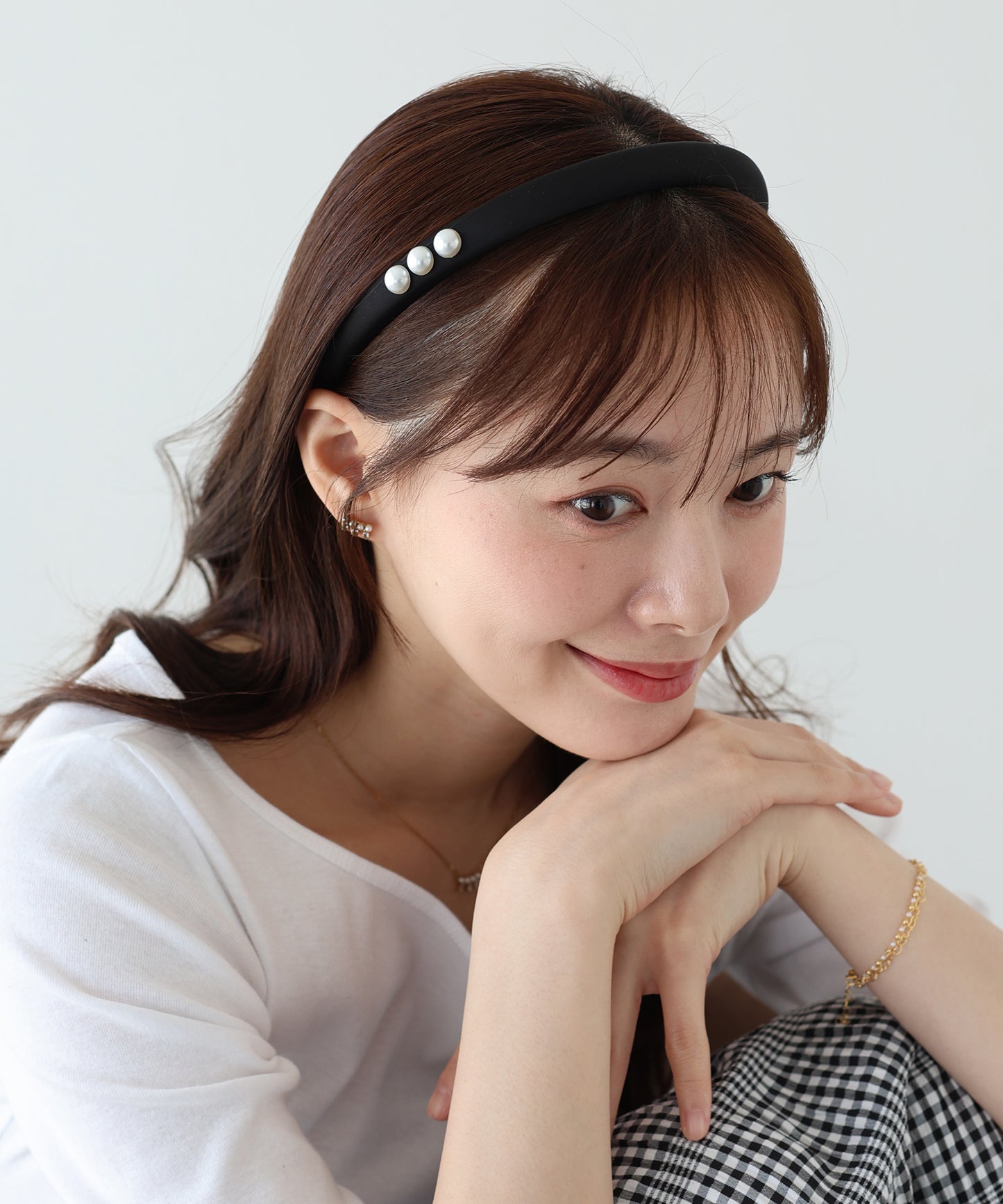 【早割5％OFF】トリプルパールサテンカチューシャ