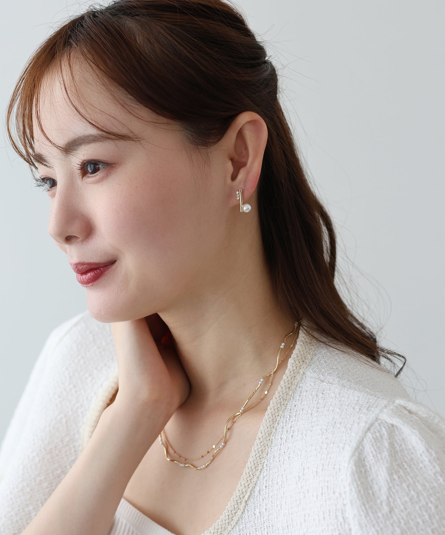 【早割5％OFF】ラインビジューパールピアス【メール便】