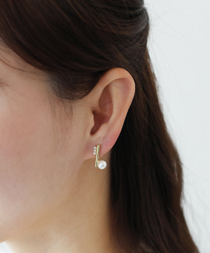 ラインビジューパールピアス【メール便】