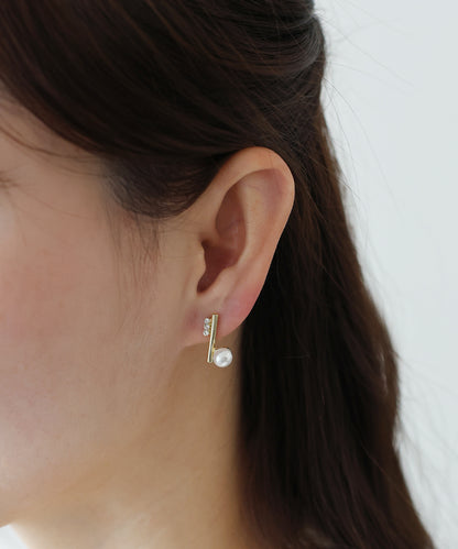 【早割5％OFF】ラインビジューパールピアス【メール便】