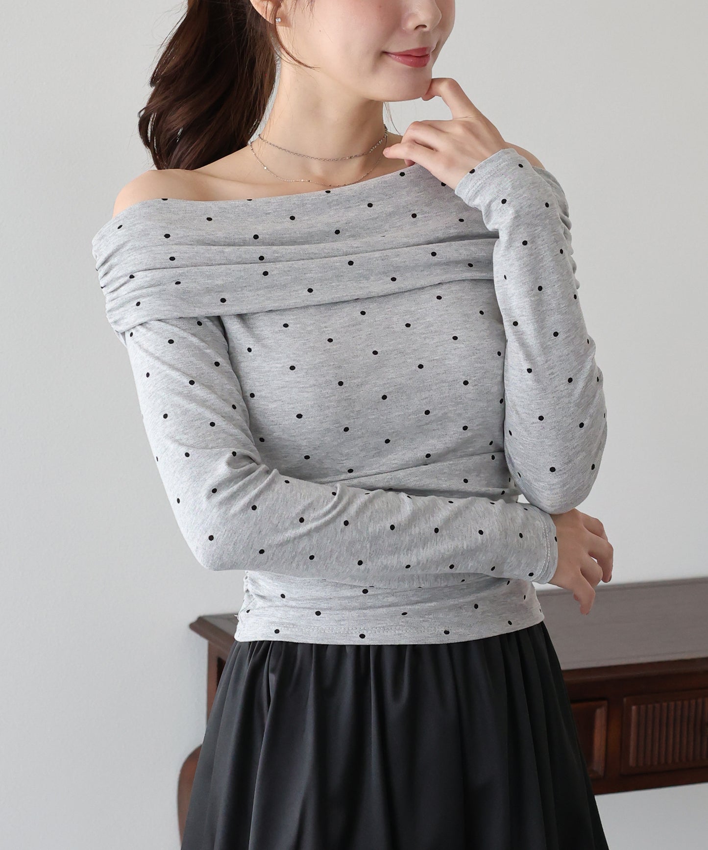 【早割5％OFF】ドットオフショルダーカットソー【メール便】