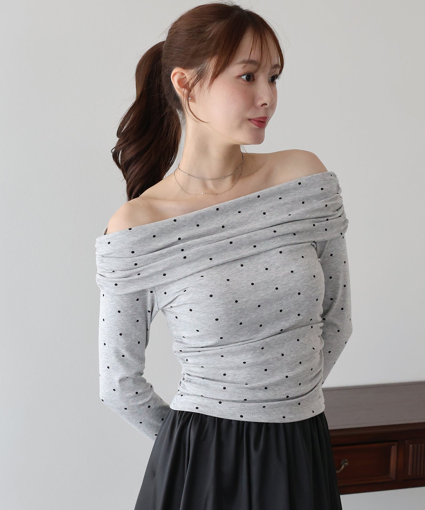 【早割5％OFF】ドットオフショルダーカットソー【メール便】