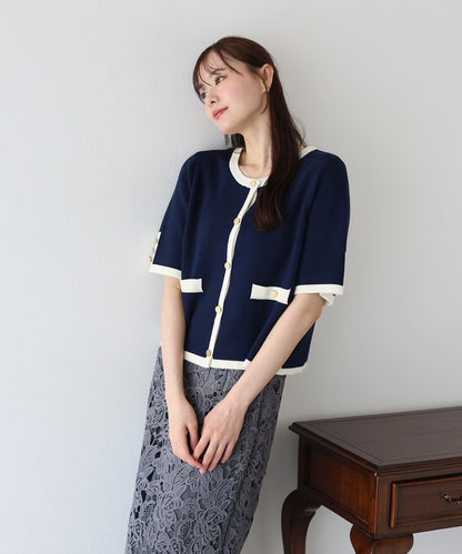 【TIME SALE】金ボタン半袖ニットジャケット