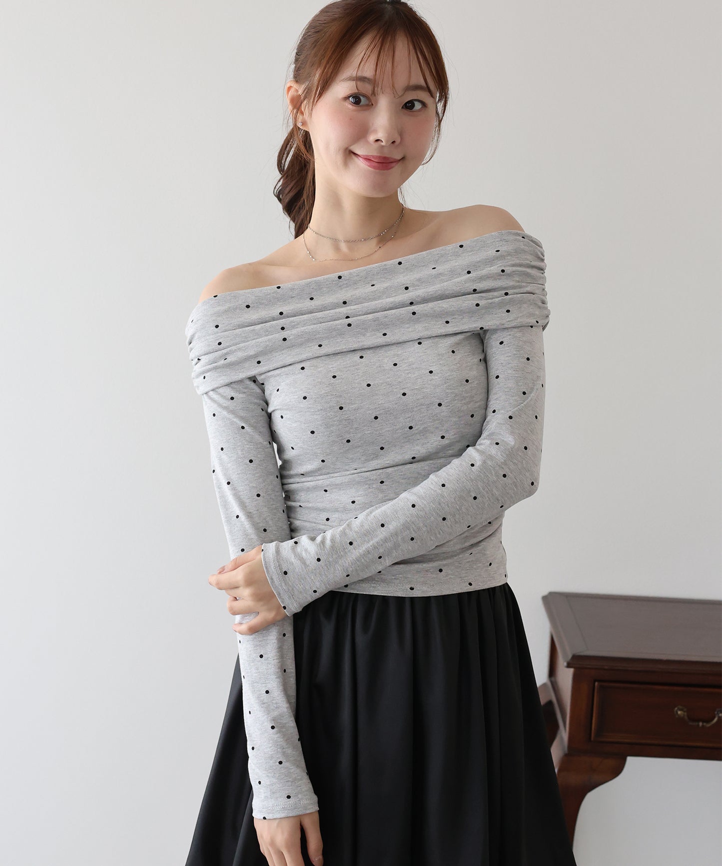 【早割5％OFF】ドットオフショルダーカットソー【メール便】