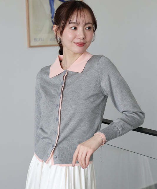 【早割5％OFF】レイヤードポロ襟カーディガン