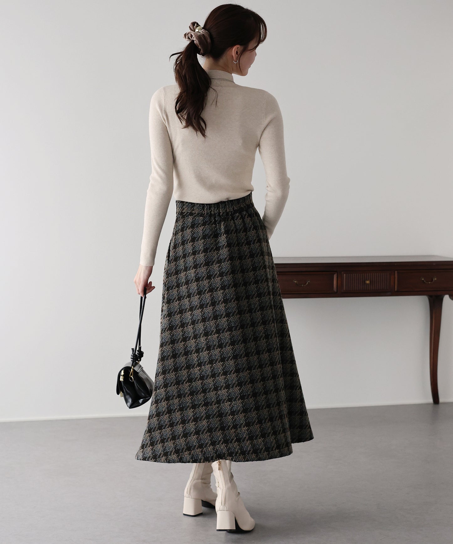 【早割5％OFF】ツイードチェックフレアスカート