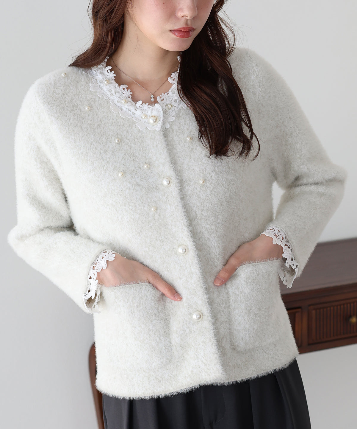 【早割5％OFF】パールレースニットジャケット