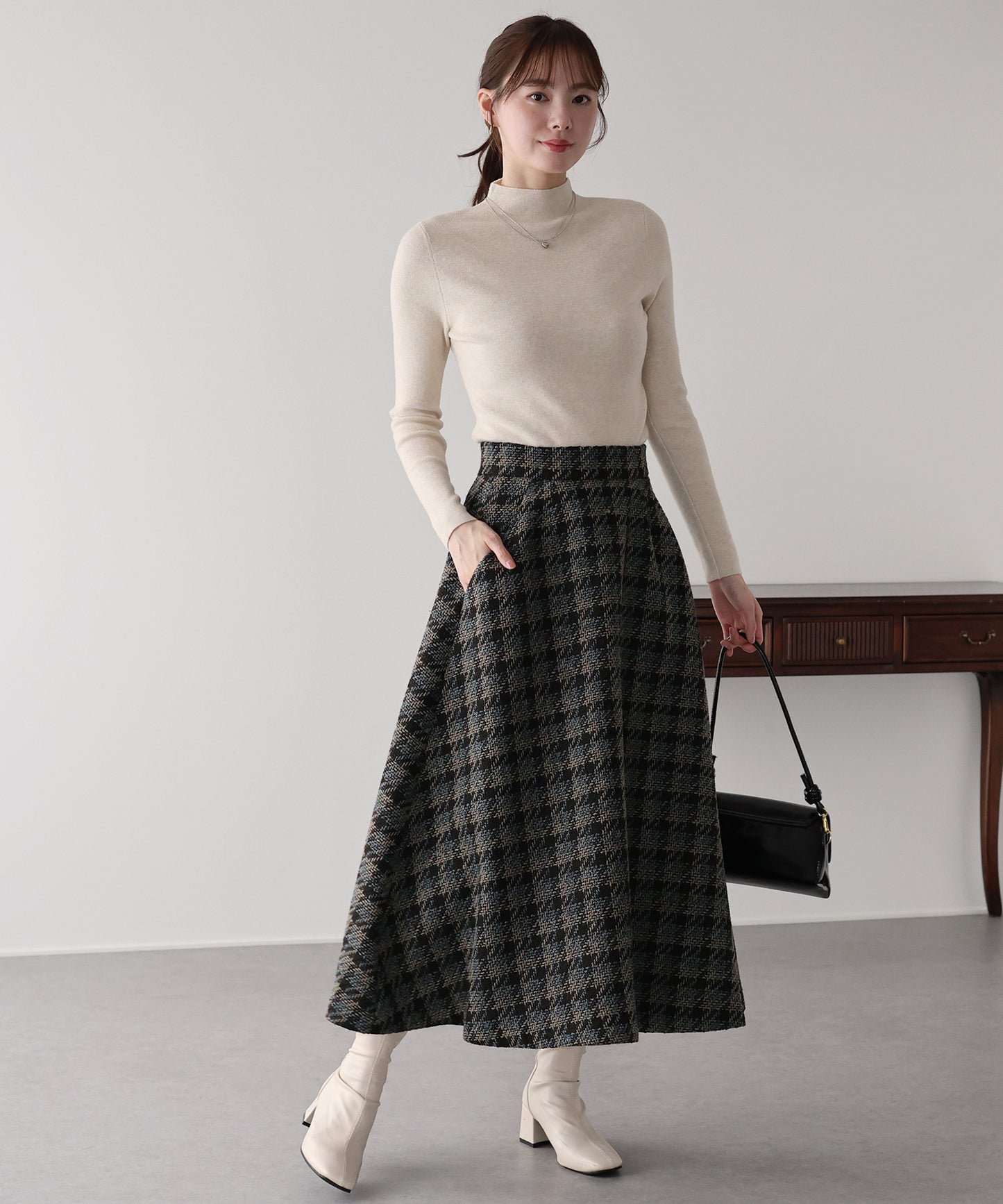 【早割5％OFF】ツイードチェックフレアスカート