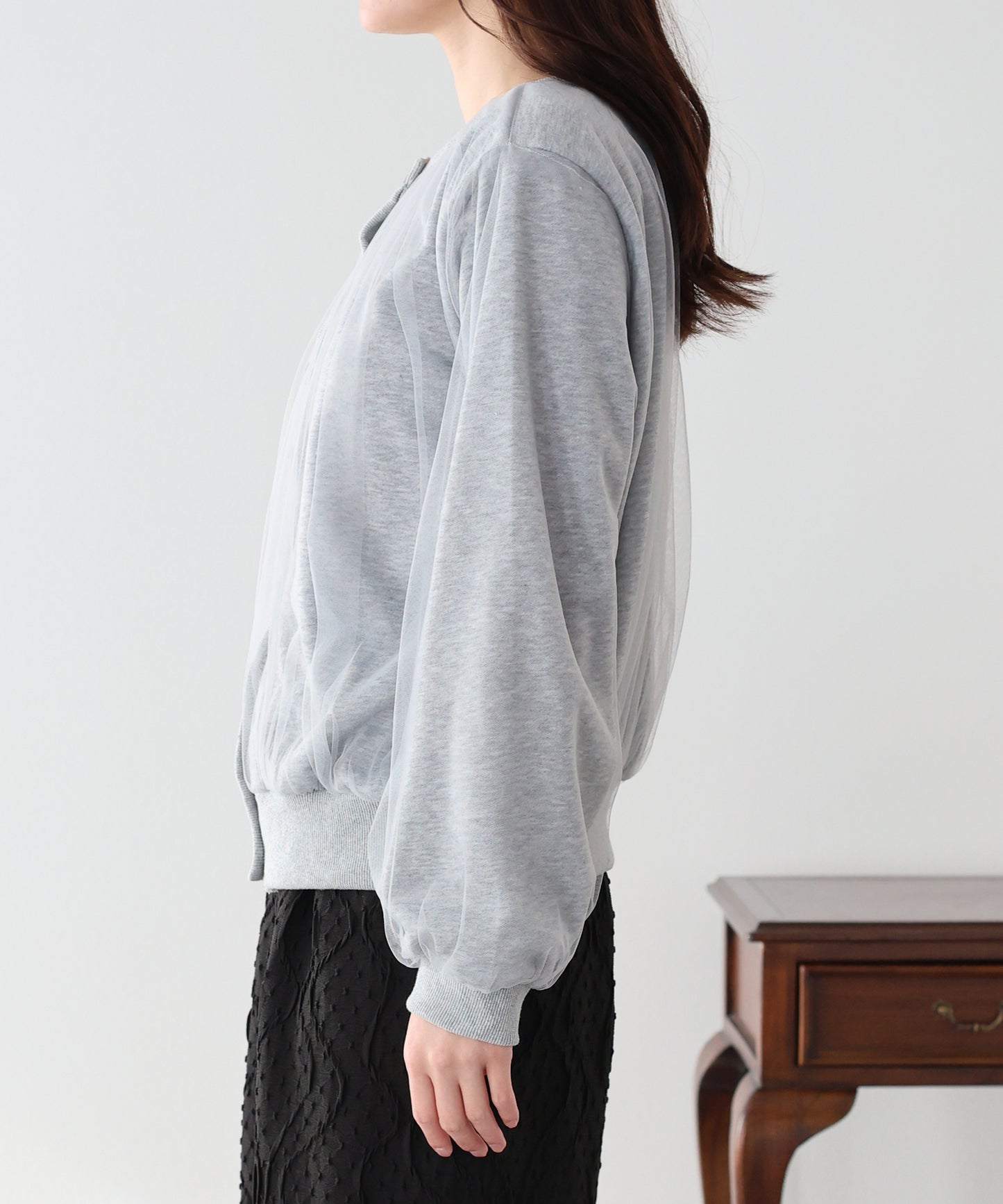 チュールレイヤードスウェットカーディガン