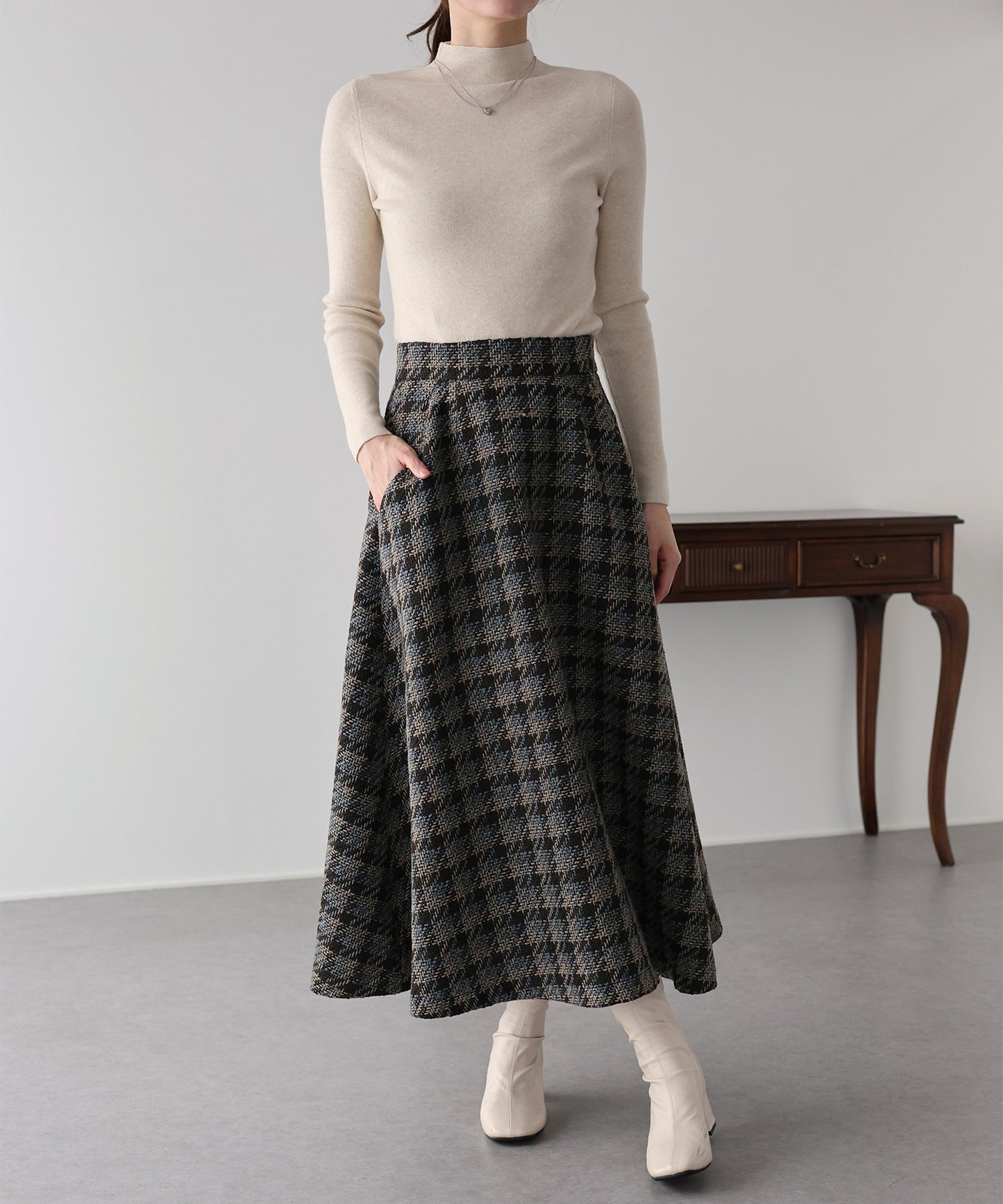 【早割5％OFF】ツイードチェックフレアスカート