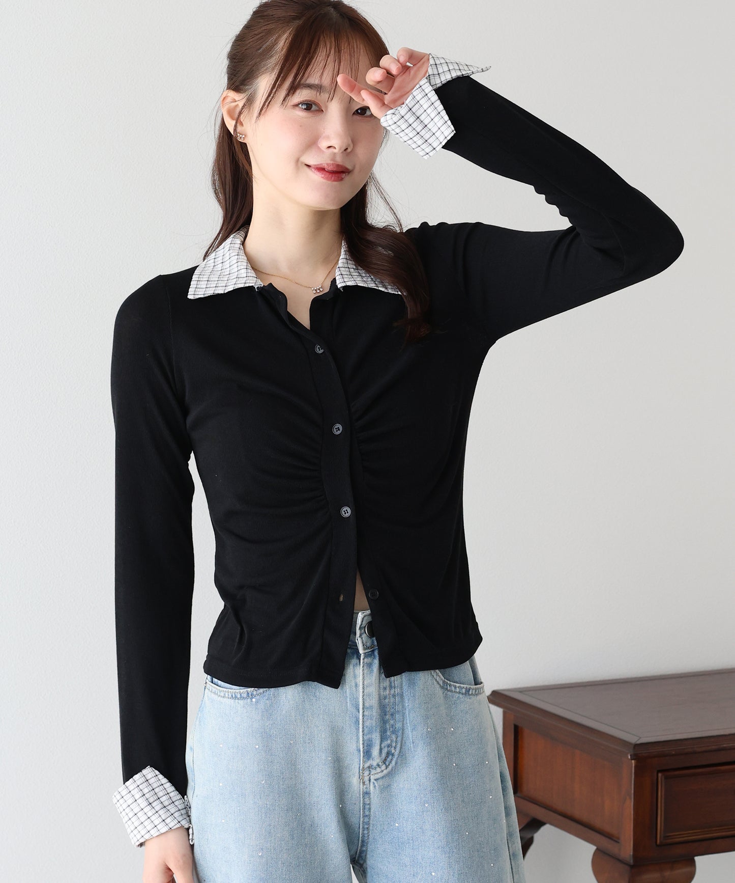 【早割5％OFF】チェックシャツドッキングカーディガン【ネコポス】