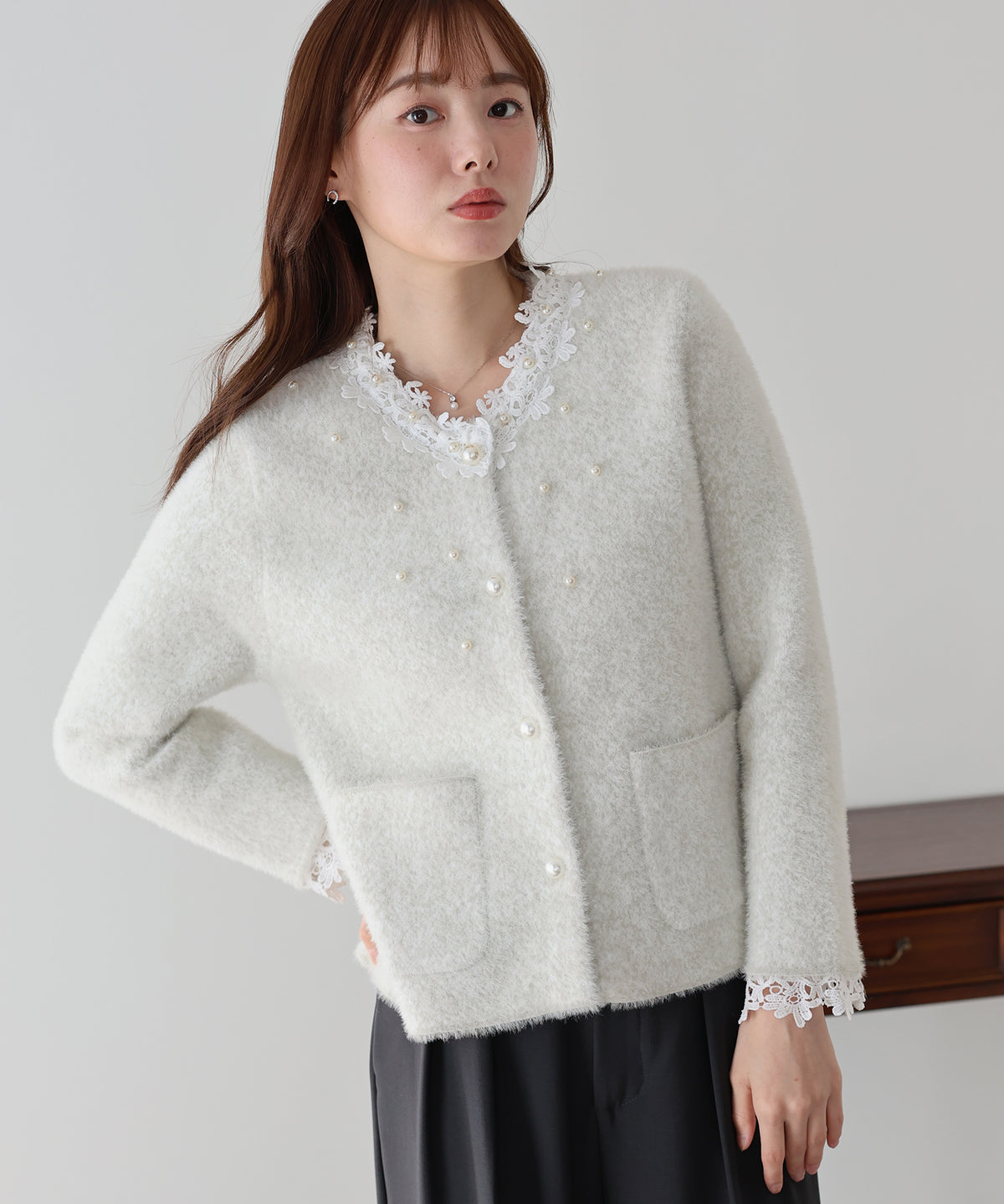 【早割5％OFF】パールレースニットジャケット