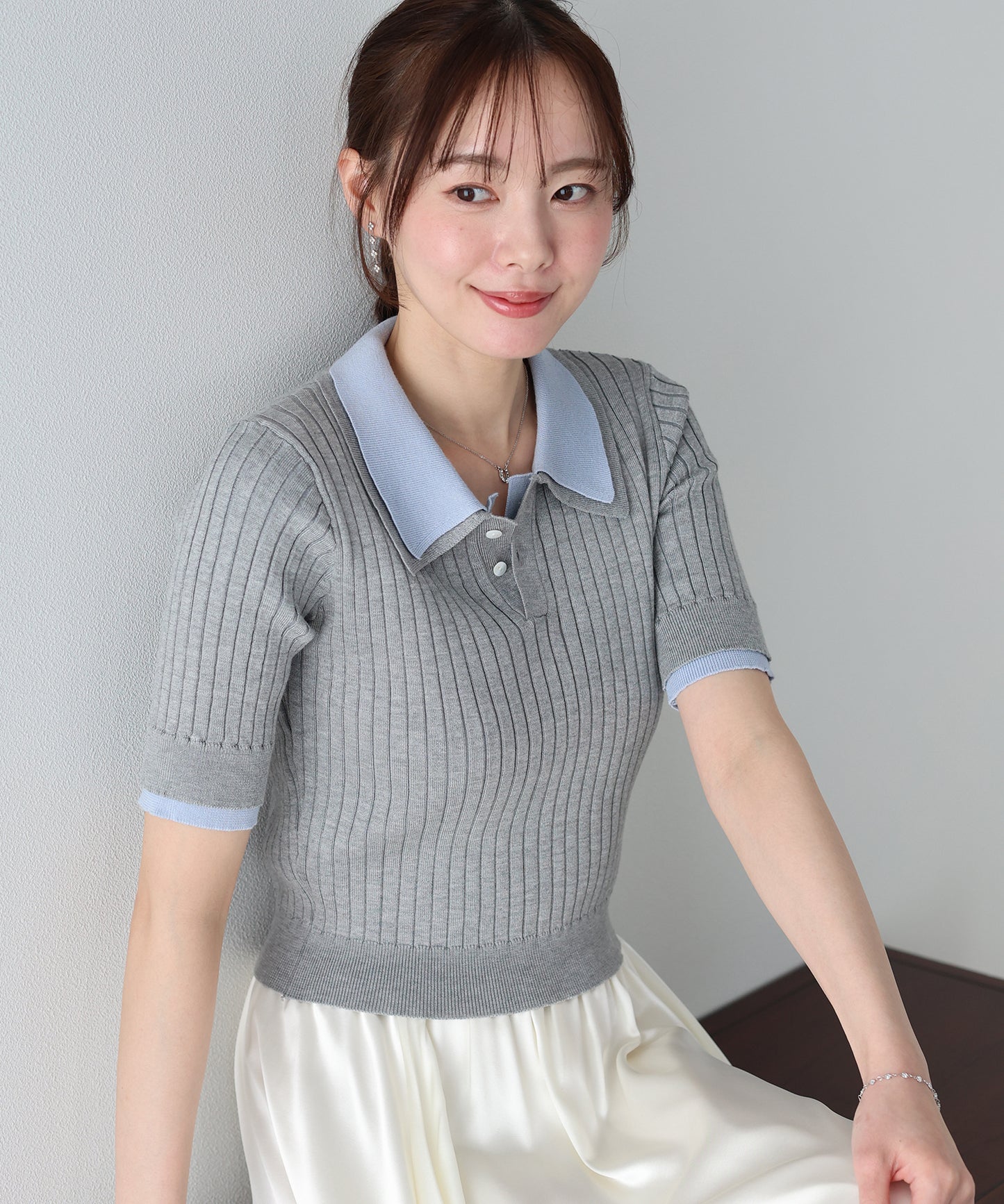 シャツレイヤードポロニット