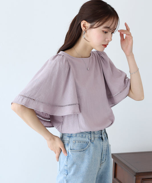 【SALE】ケープ袖リネンブラウス【ネコポス】