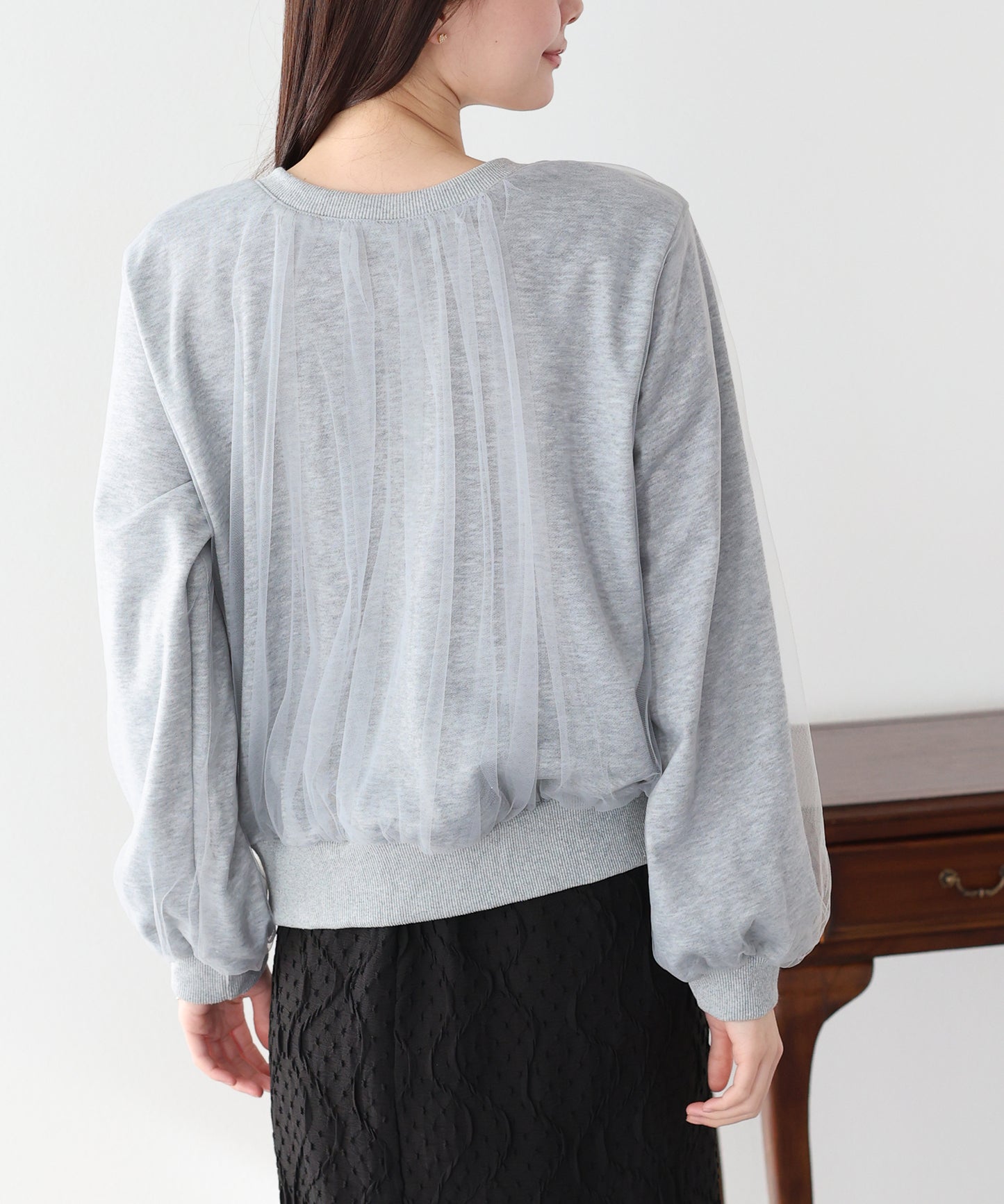 チュールレイヤードスウェットカーディガン