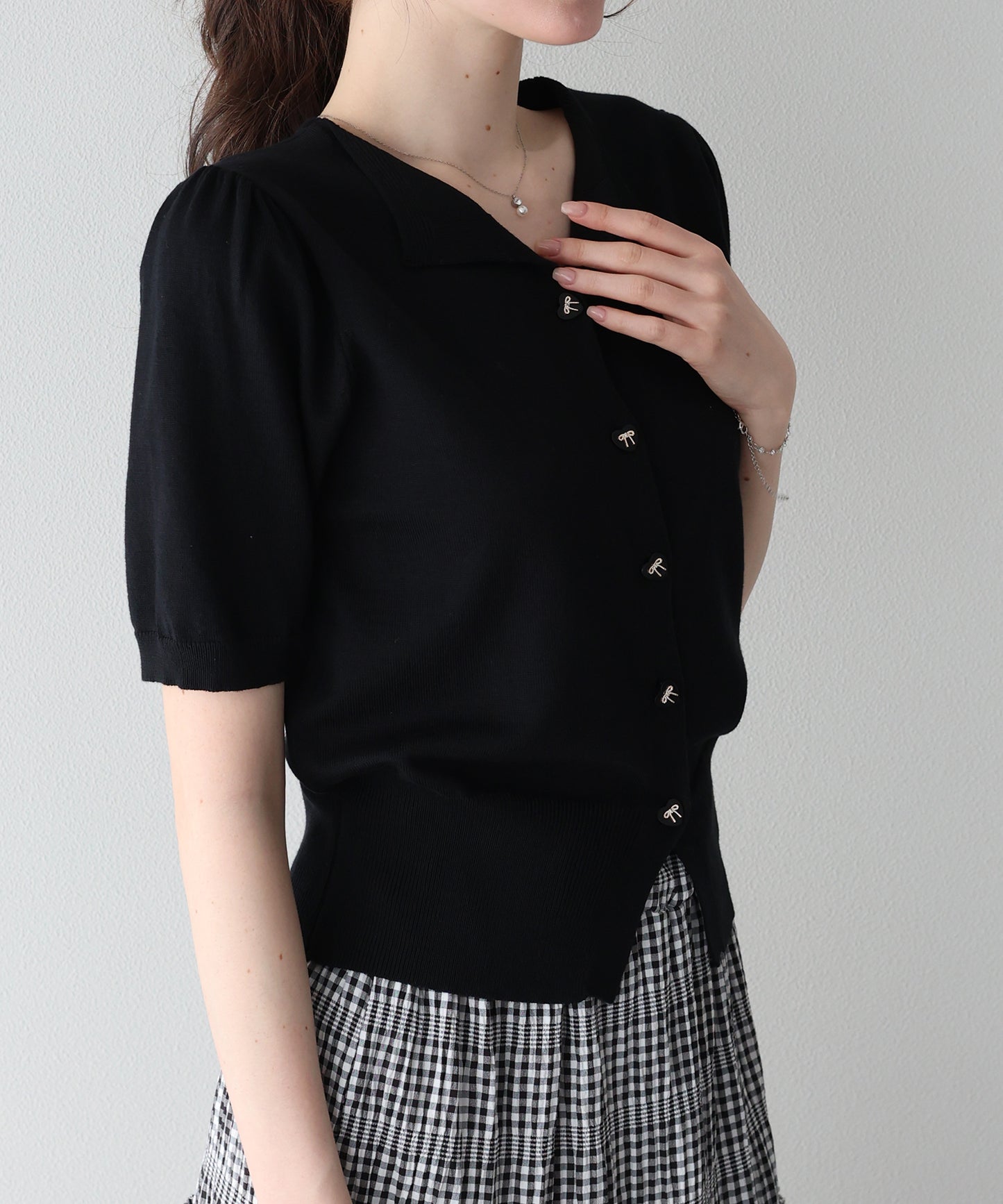 【早割5％OFF】リボンハートボタンニットトップス