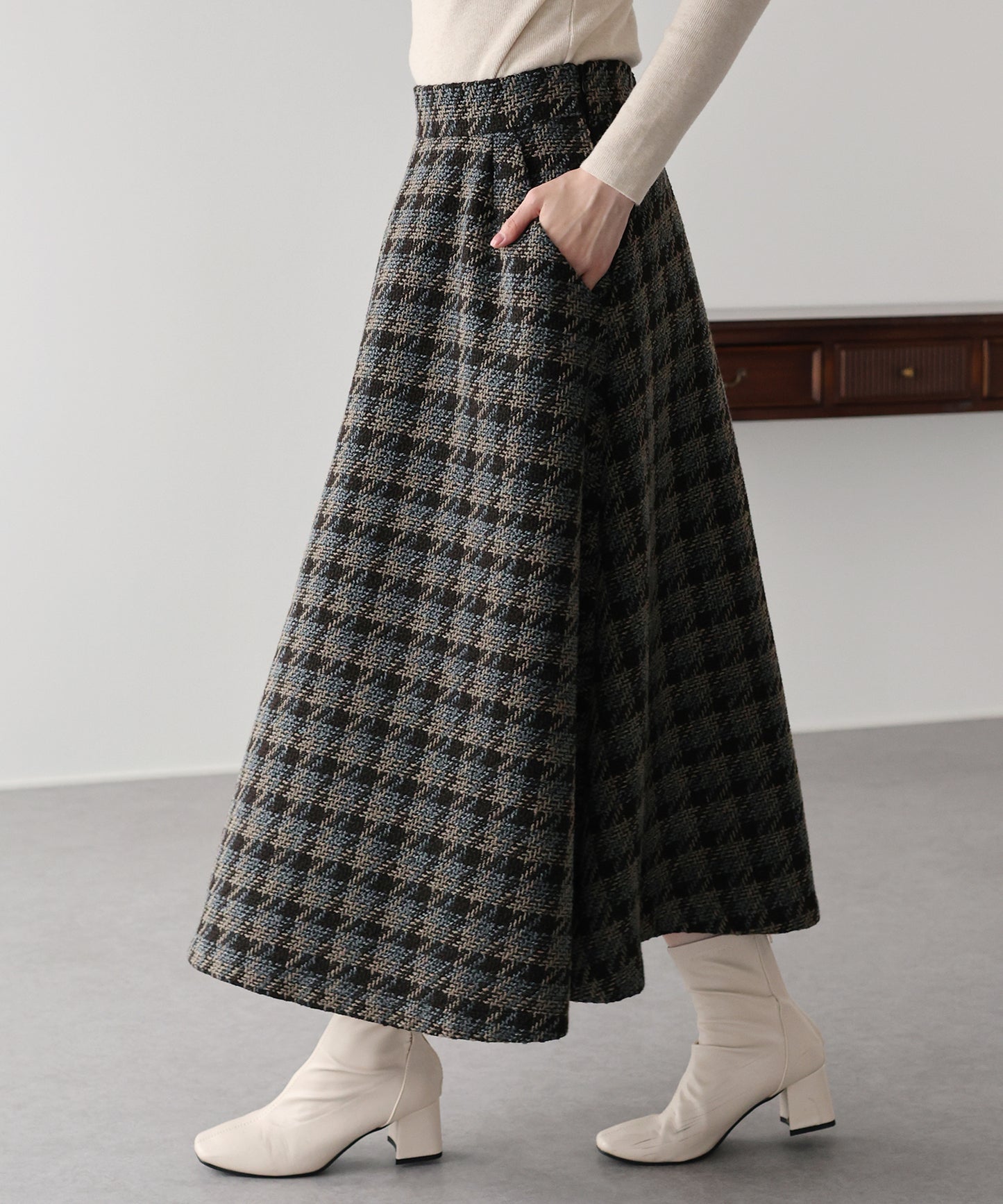 【早割5％OFF】ツイードチェックフレアスカート