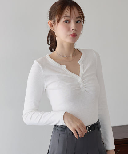 【早割5％OFF】ギャザーヘンリーネックカットソー【メール便】