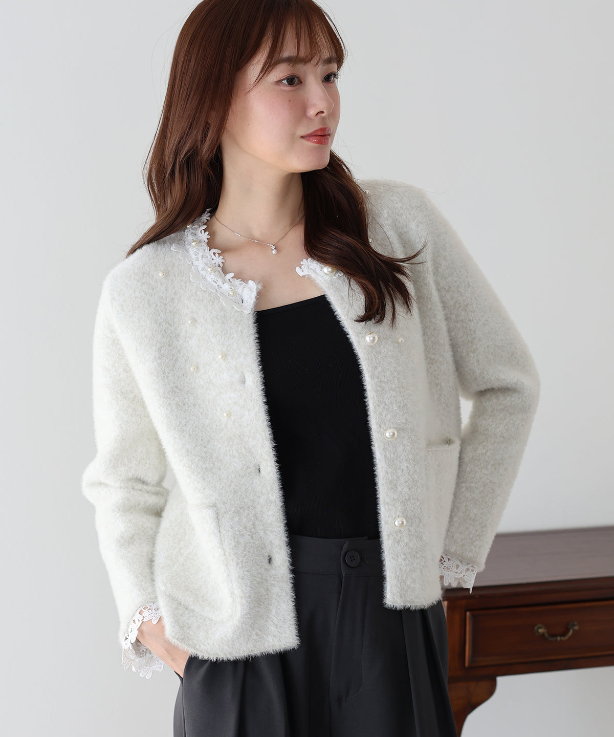 【早割5％OFF】パールレースニットジャケット