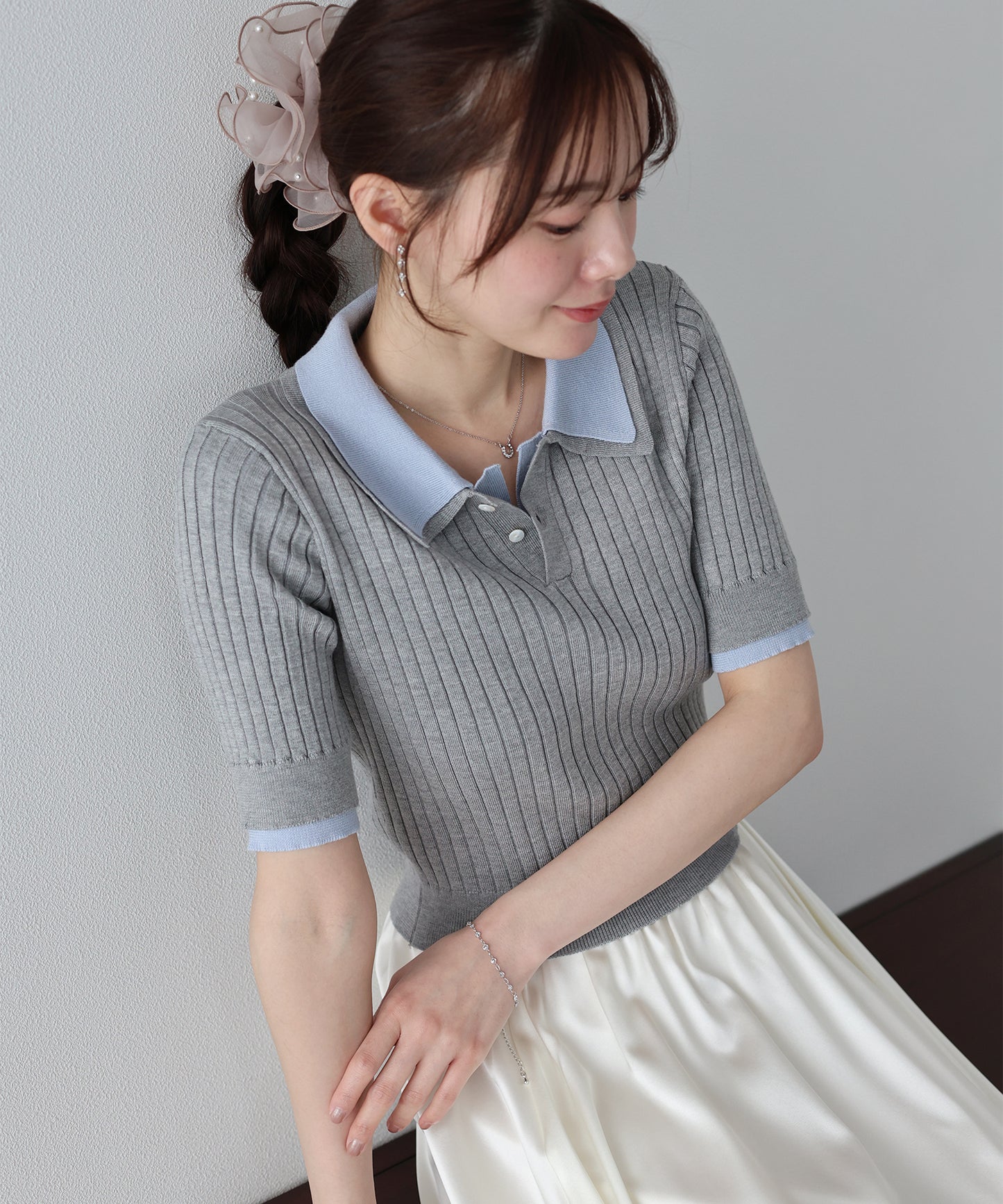 シャツレイヤードポロニット