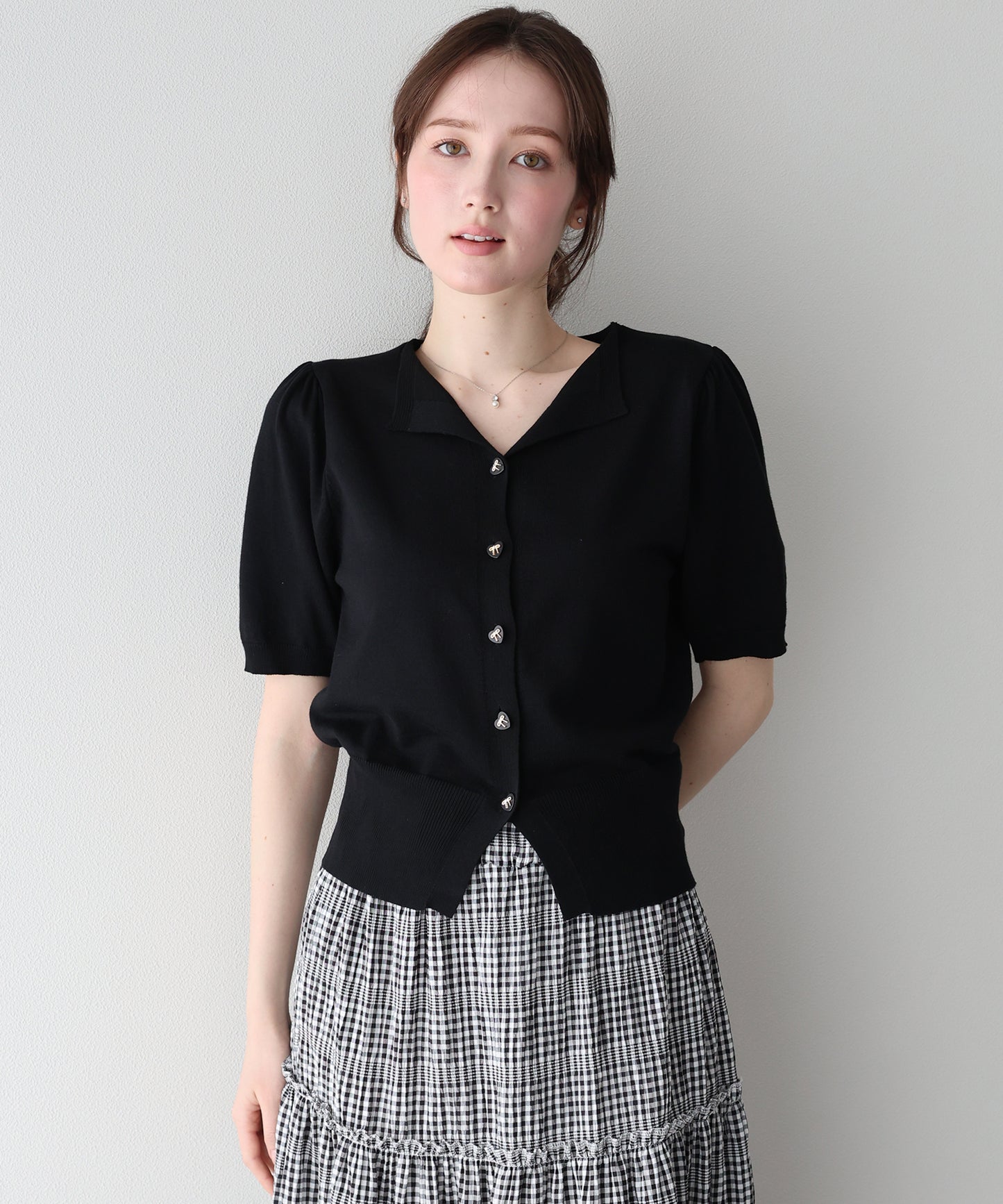 【早割5％OFF】リボンハートボタンニットトップス