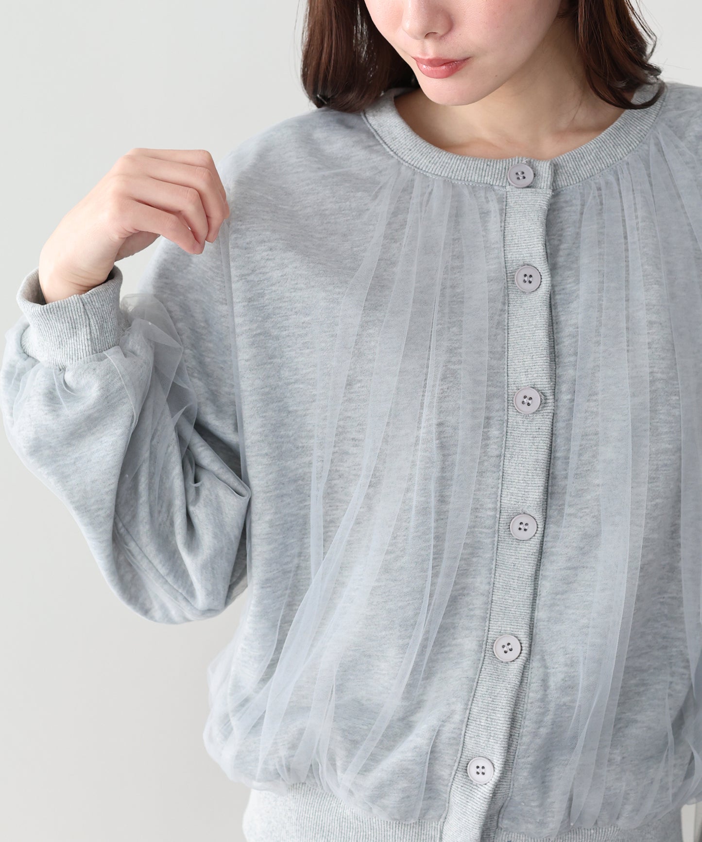 チュールレイヤードスウェットカーディガン