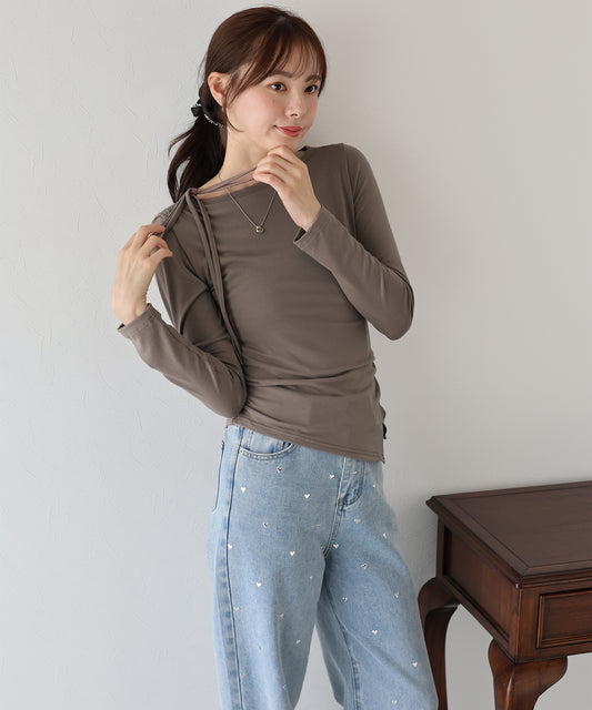 【早割5％OFF】リボンアシンメトリーカットソー【ネコポス】