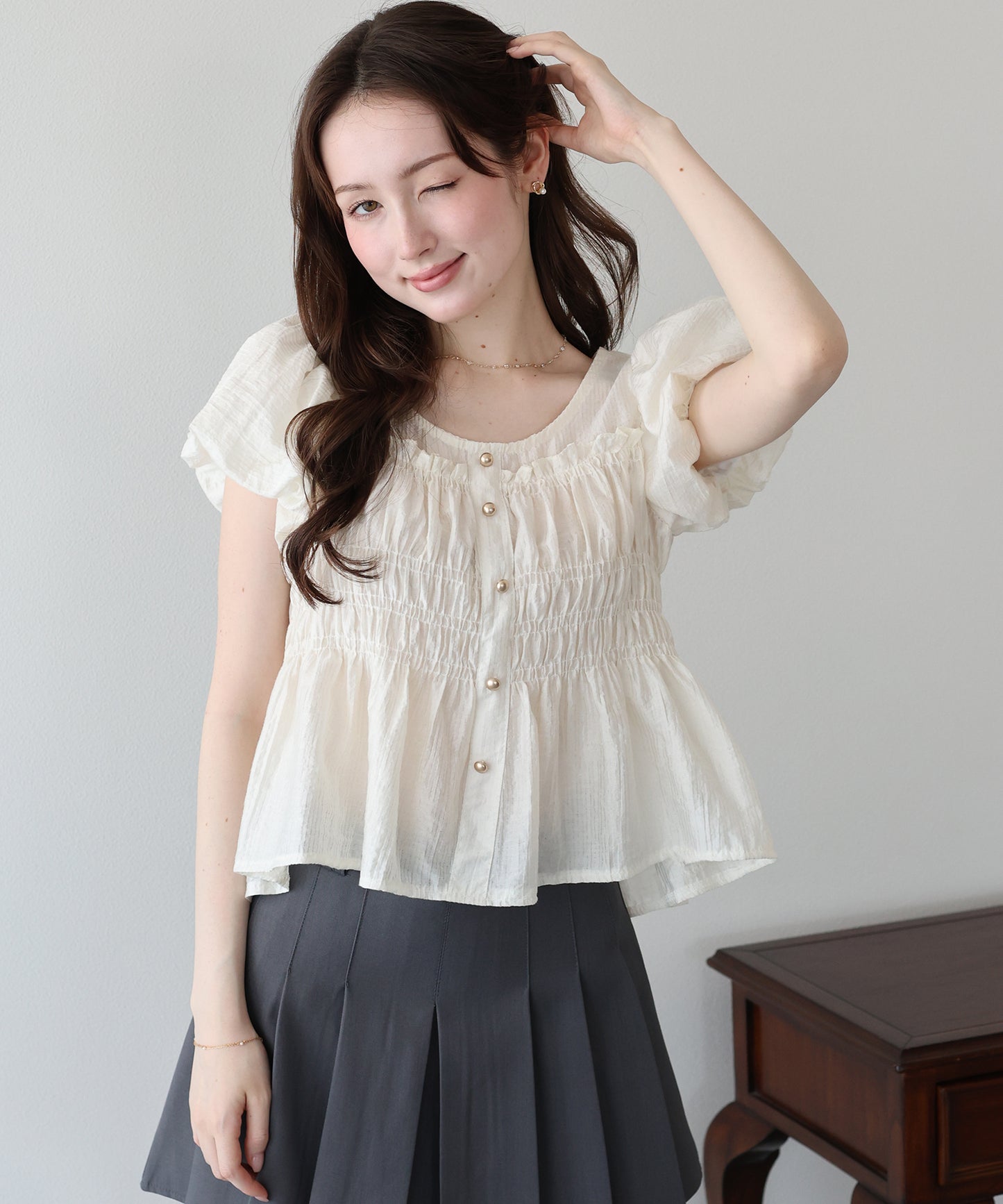 【早割5％OFF】シアーストライプシャーリングブラウス【メール便】