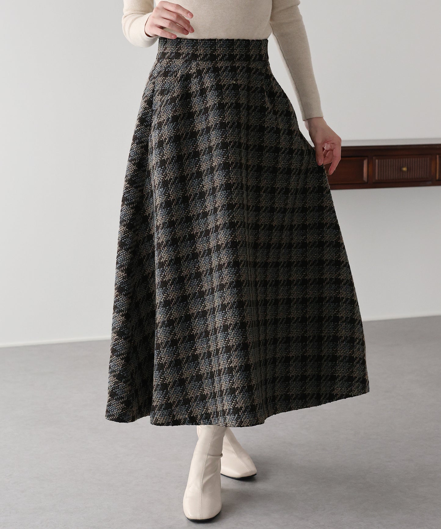 【早割5％OFF】ツイードチェックフレアスカート
