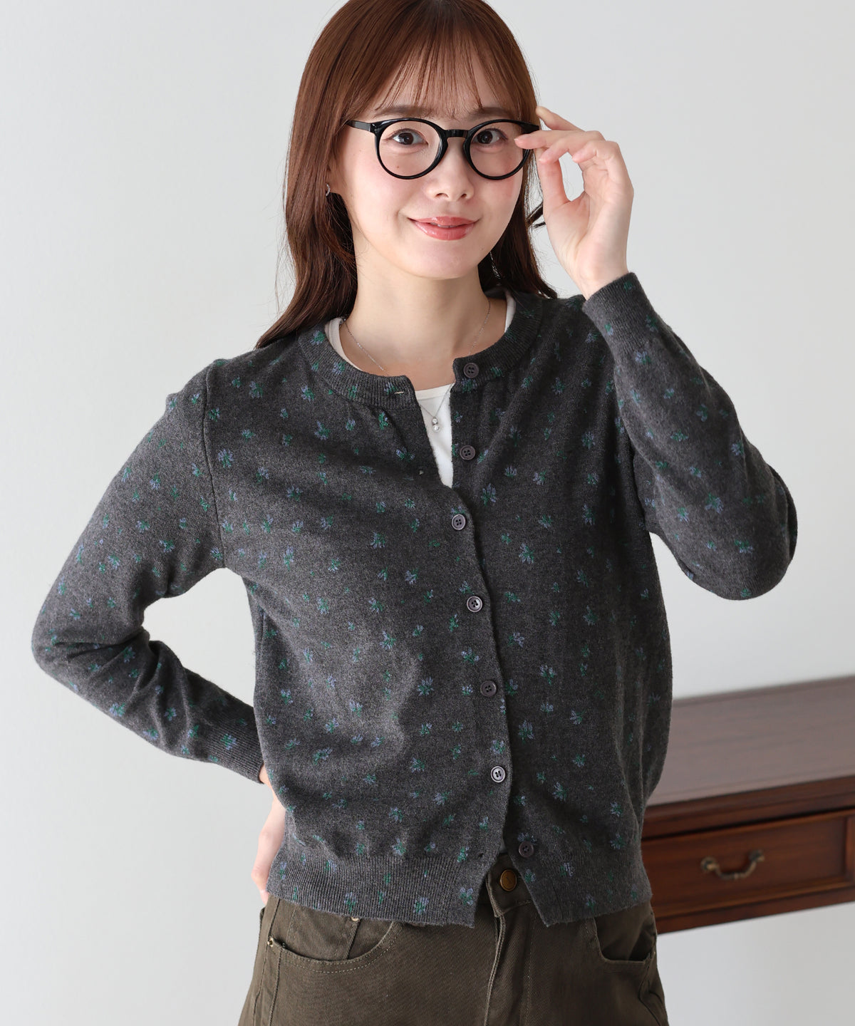 【早割5％OFF】ウール混フラワープリントカーディガン