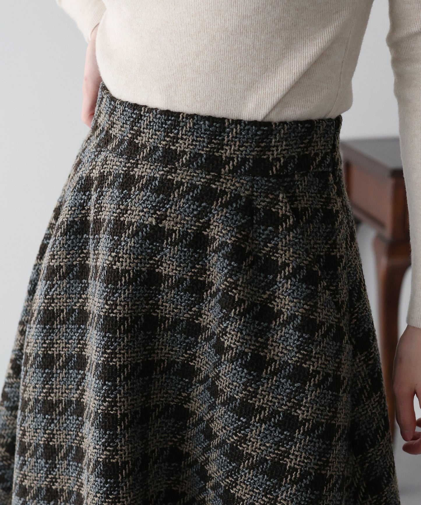 【早割5％OFF】ツイードチェックフレアスカート