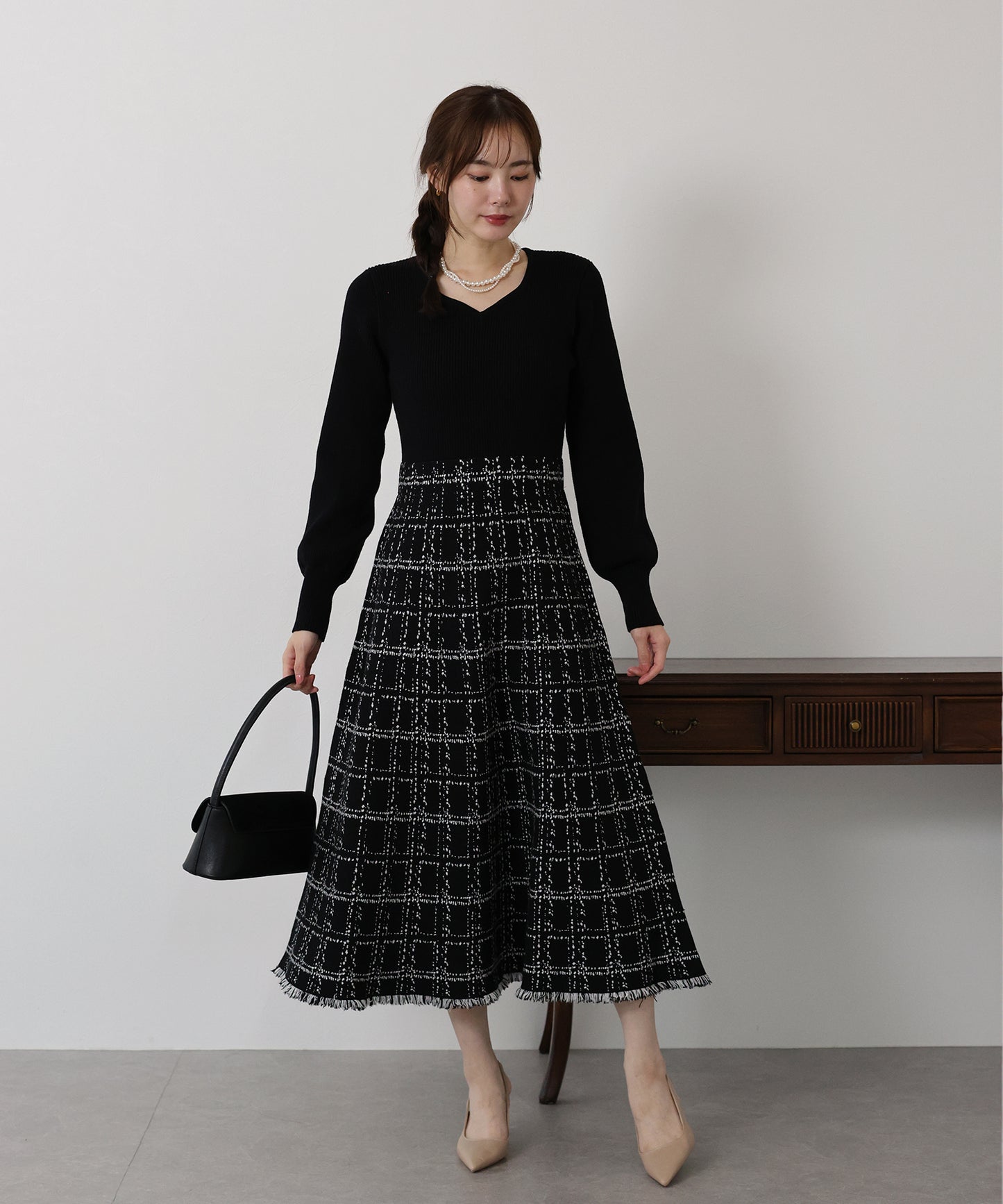 選べる2丈・チェックジャガードニットワンピース